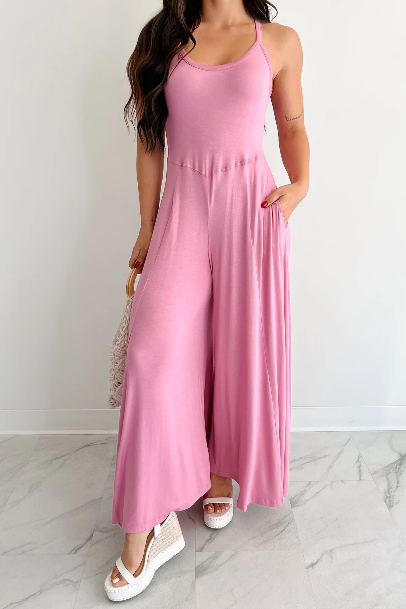 Cloud Naps Sleeveless Cross Back Jumpsuit (Pink) - Image 4