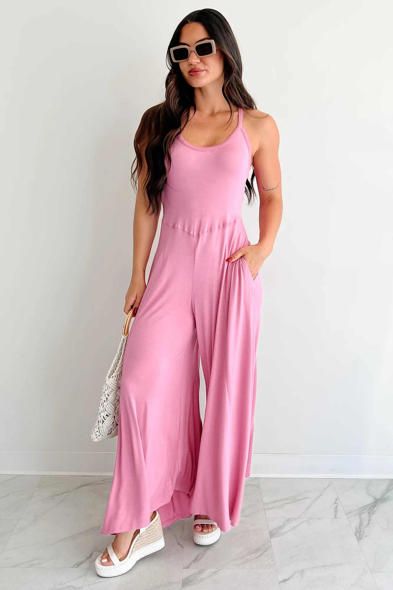 Cloud Naps Sleeveless Cross Back Jumpsuit (Pink) - Image 5