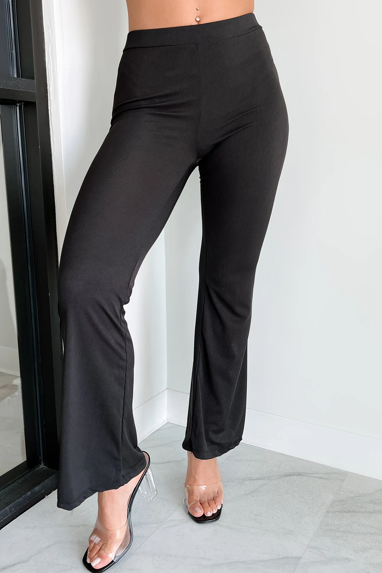 Coasting Along Ribbed Flare Leggings (Black) - Image 3
