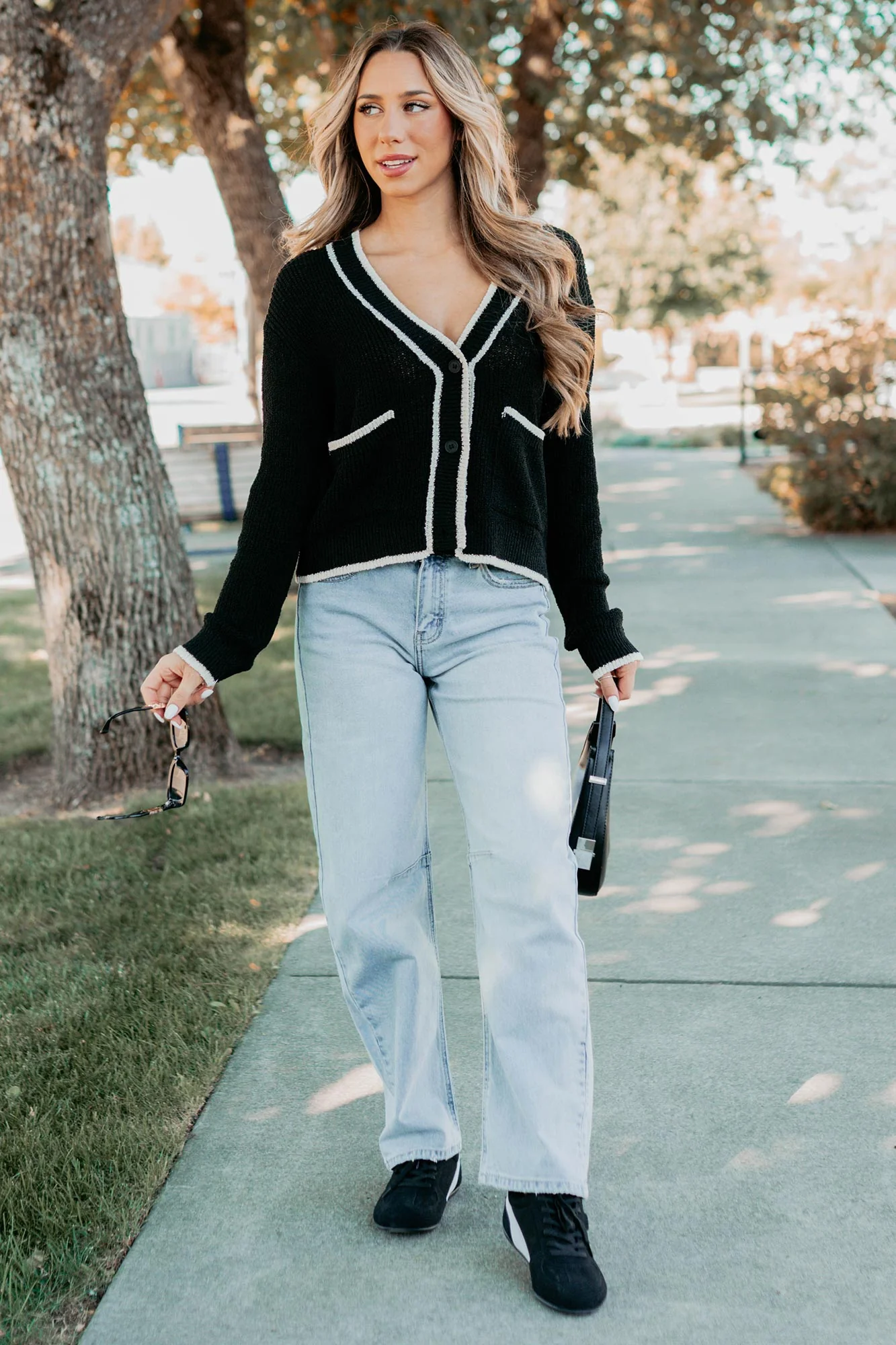 Comfort Current Contrast Button-Up Cardigan (Black) - Image 8