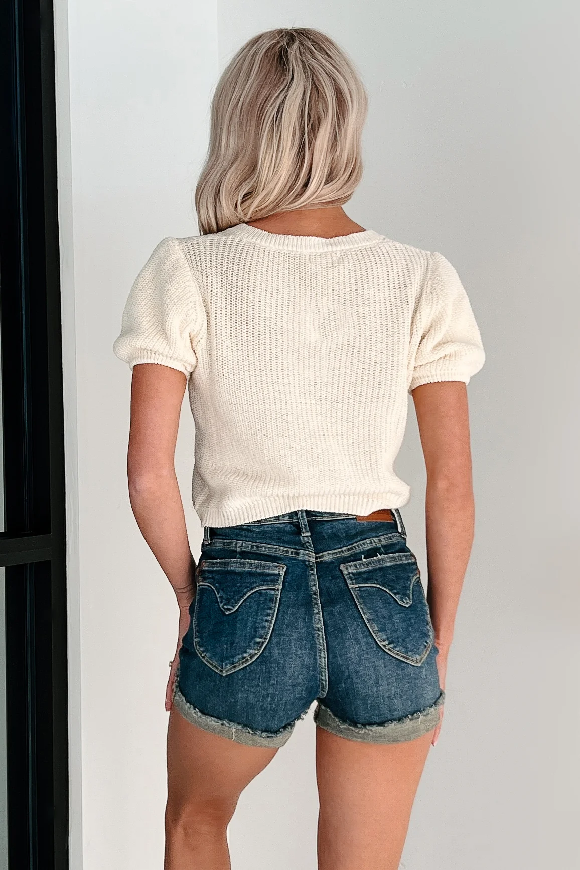 Comfort Meets Couture Puff Sleeve Sweater Top (Cream) - Image 7