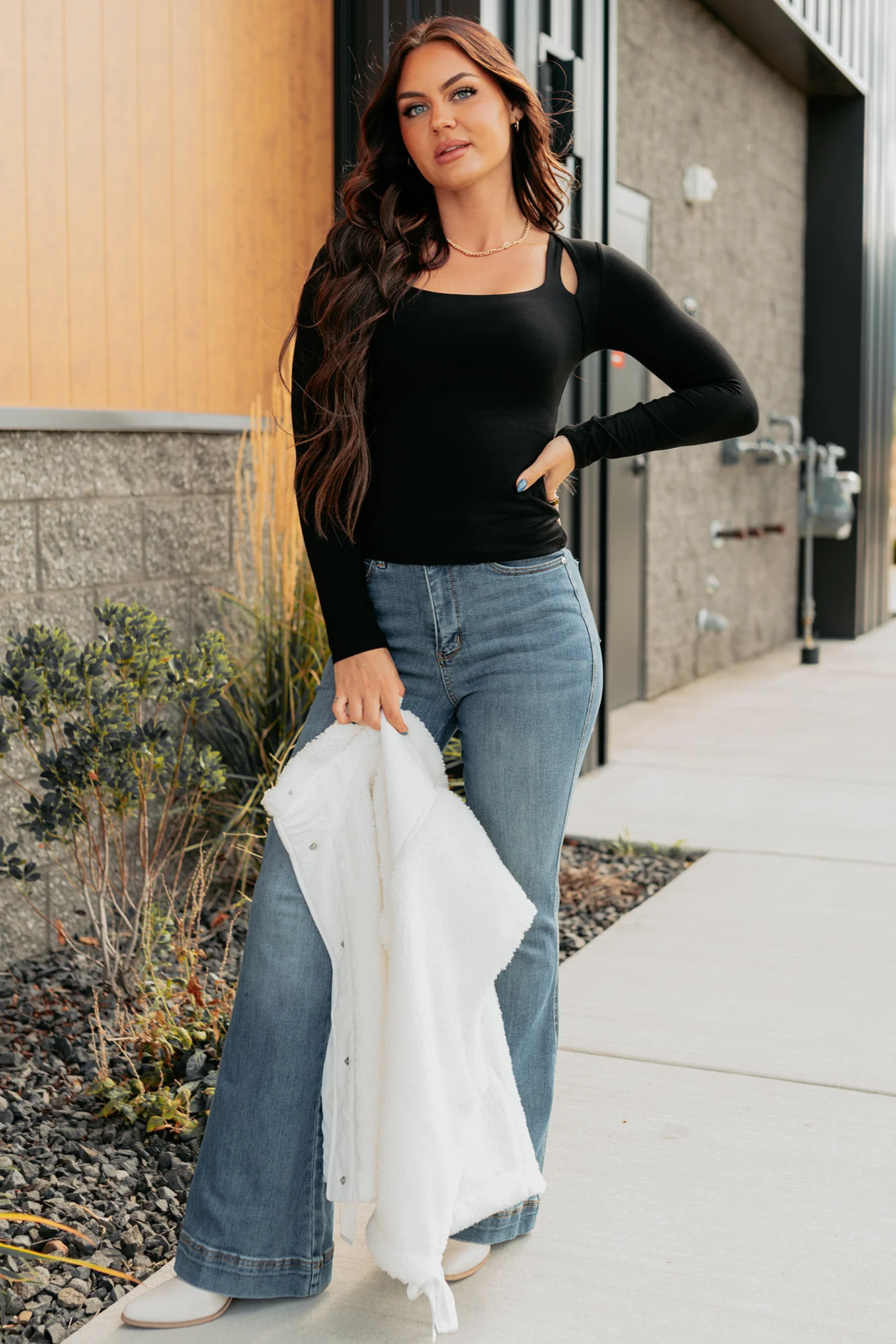 Comfort Space Square Neck Cut-Out Top (Black) - Image 2