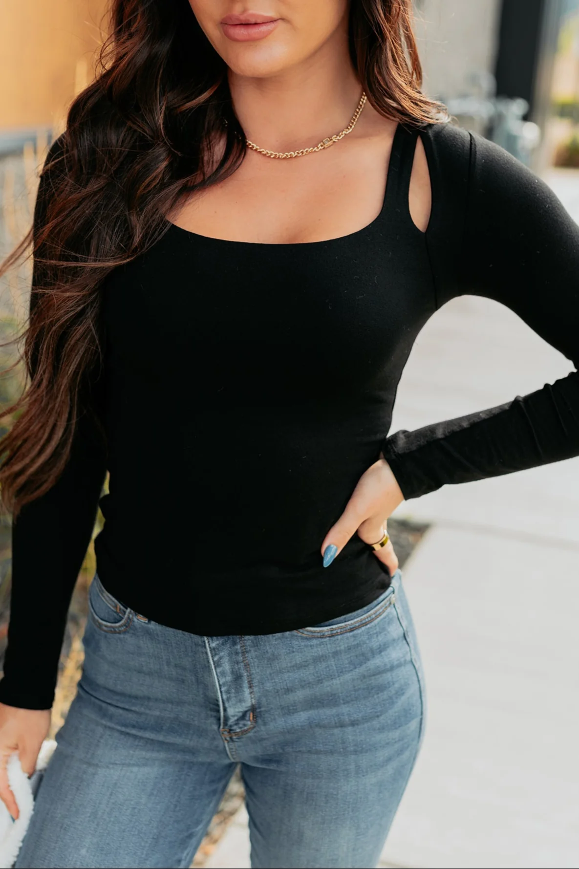 Comfort Space Square Neck Cut-Out Top (Black) - Image 5