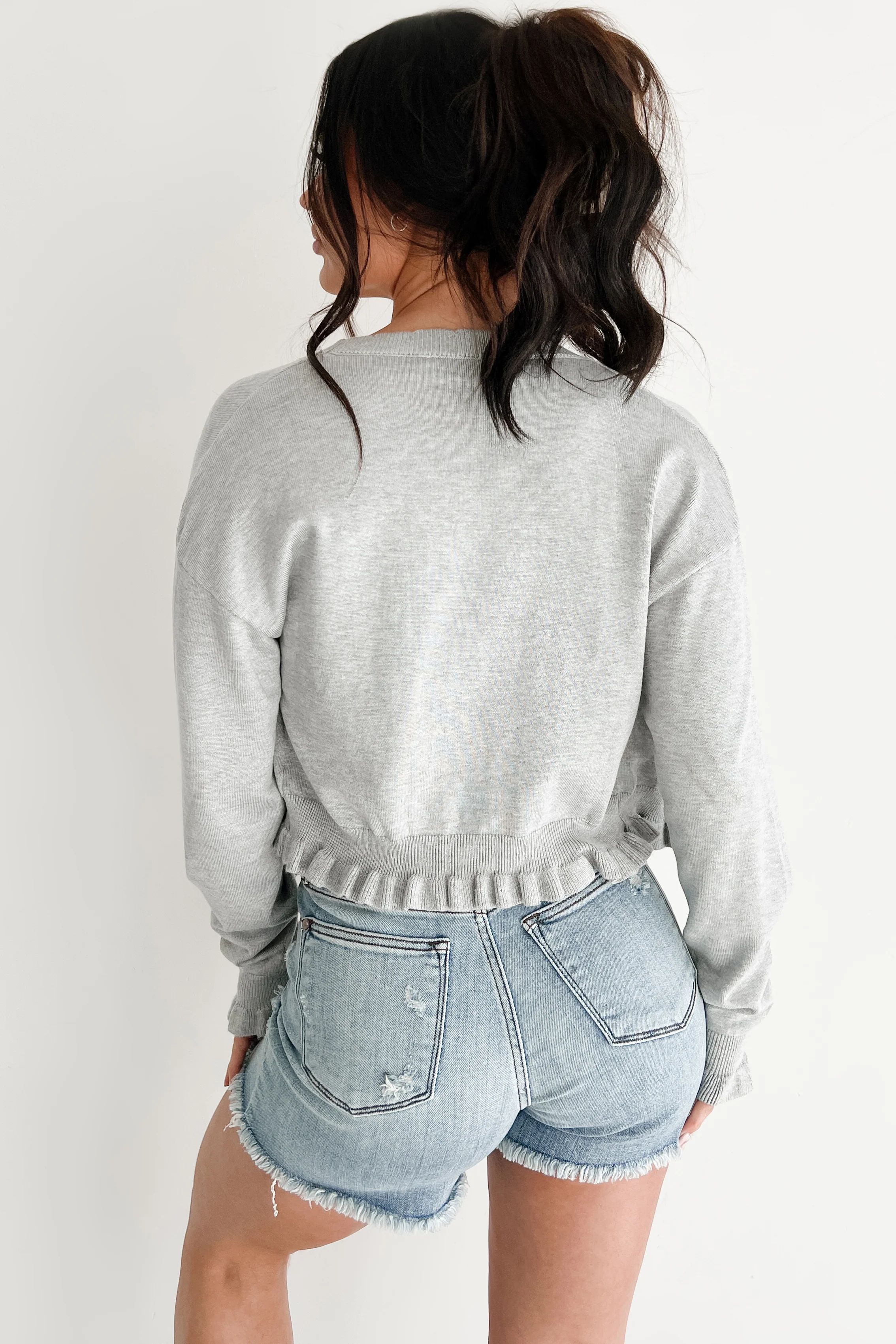 Comfortable Confidence Ruffle Knit Cardigan (Grey) - Image 6