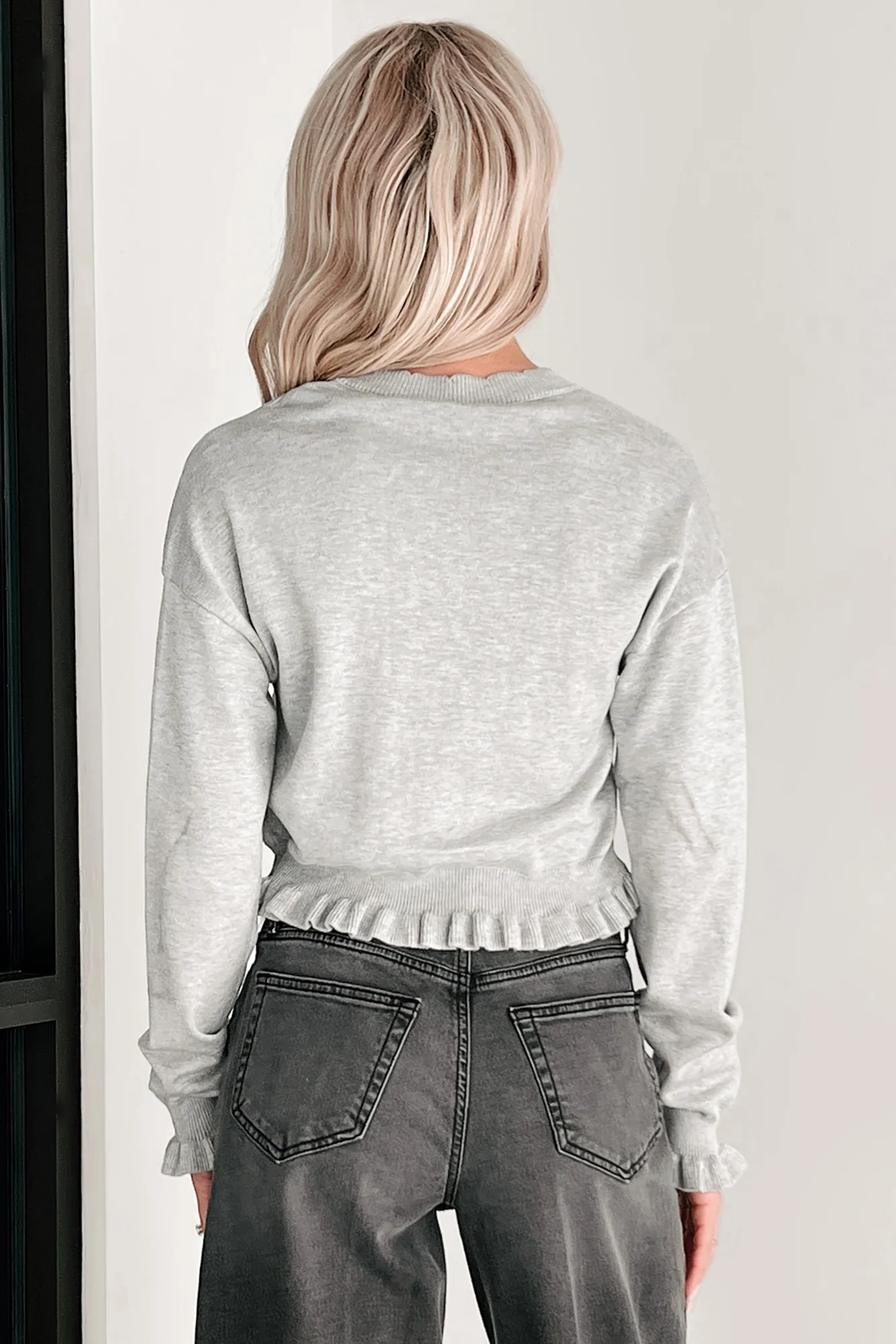 Comfortable Confidence Ruffle Knit Cardigan (Grey) - Image 8