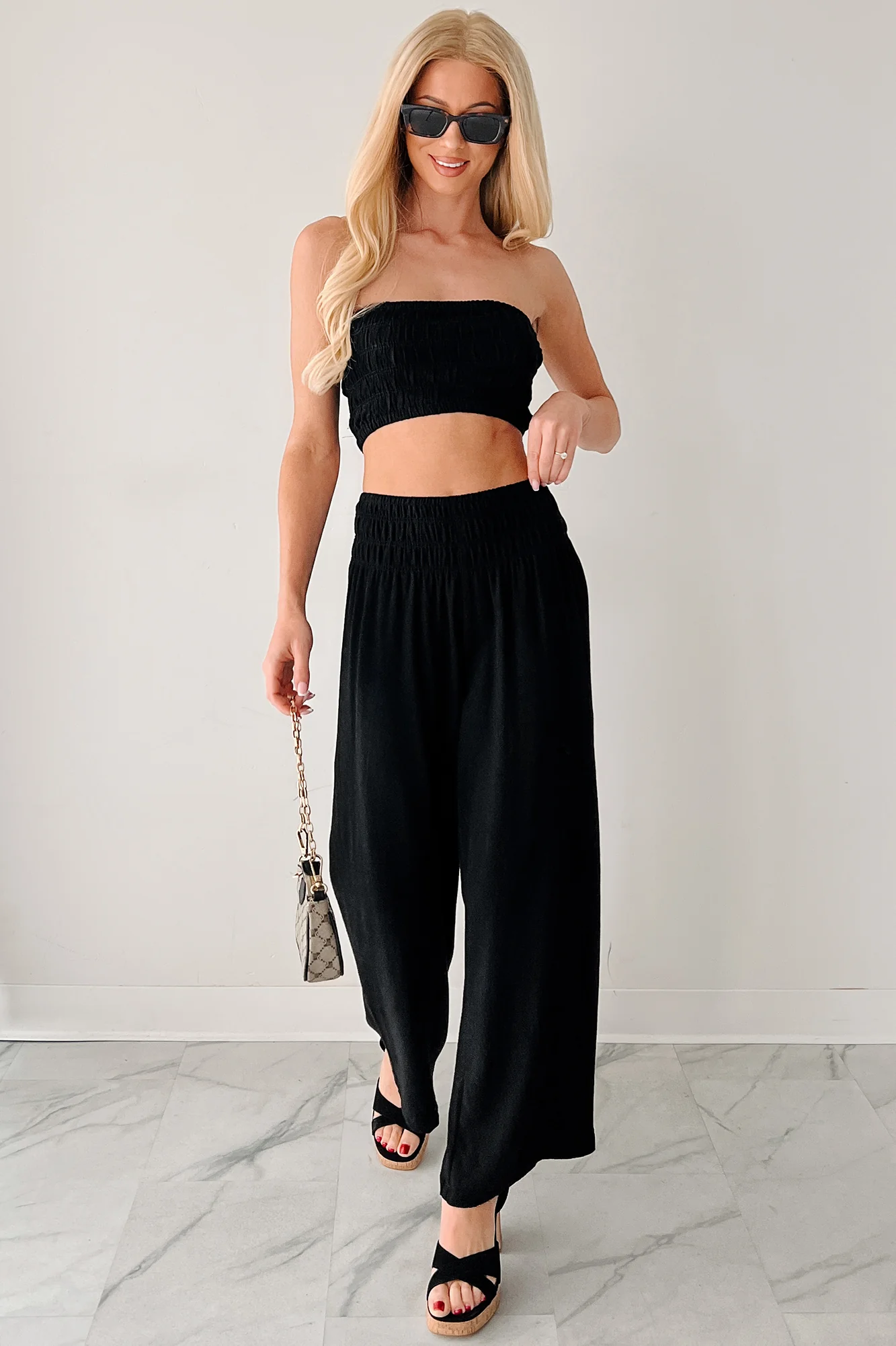 Comfy Moments Linen Tube Top & Pant Set (Black) - Image 3