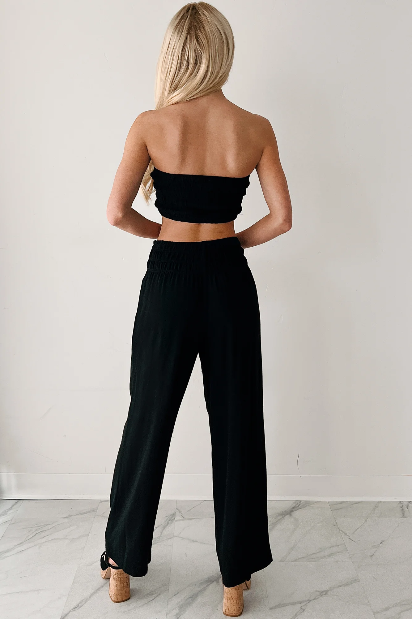 Comfy Moments Linen Tube Top & Pant Set (Black) - Image 8