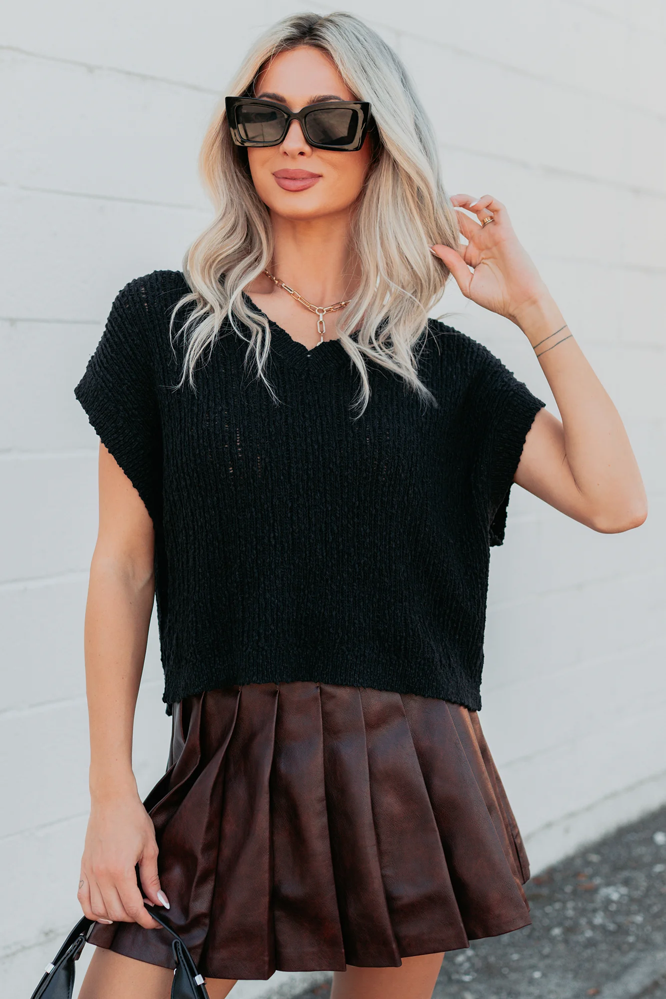 Coming Around Short Sleeve Sweater Top (Black) - Image 3