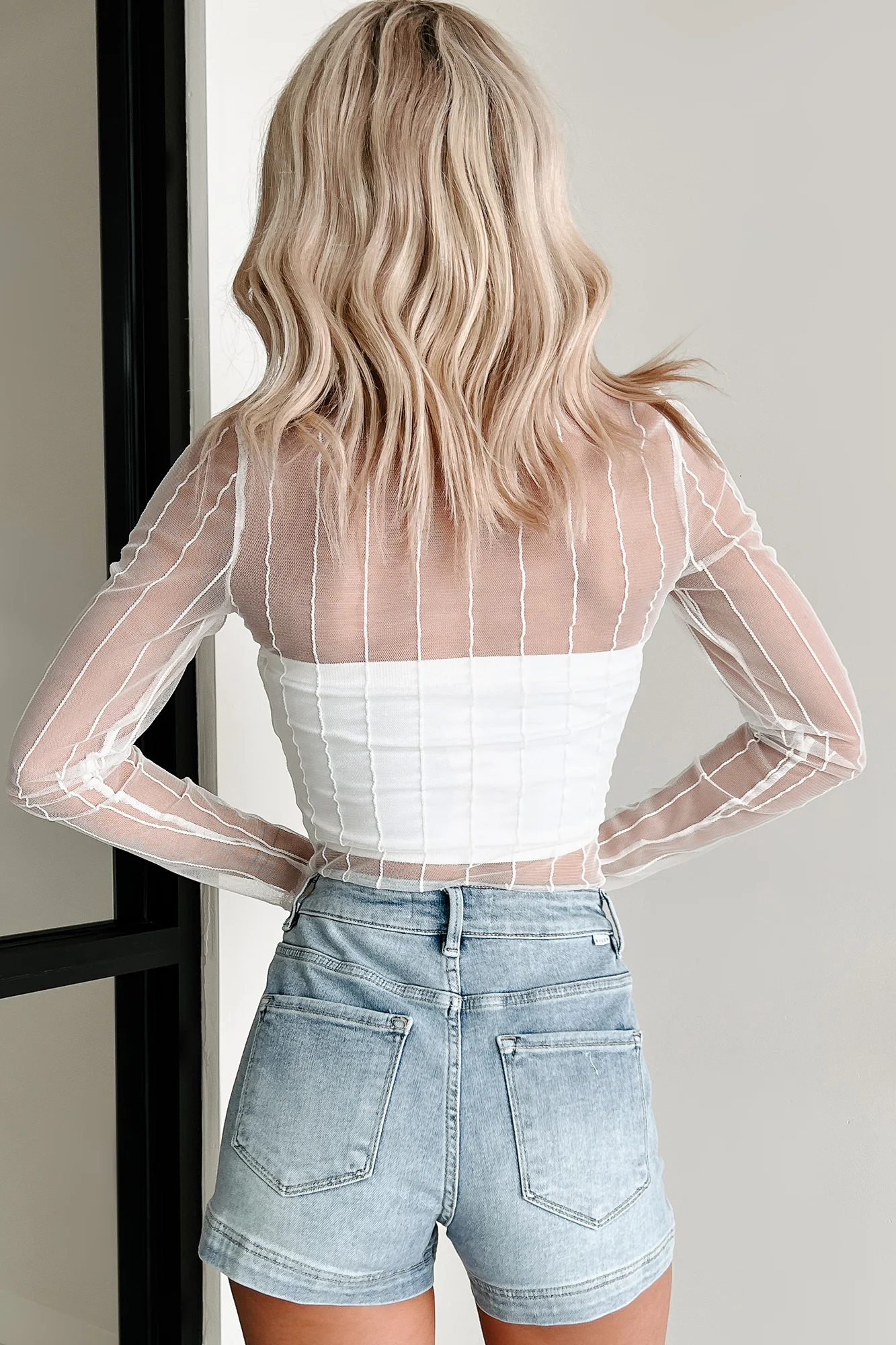 Command The Room Striped Mesh Bodysuit (White) - Image 3