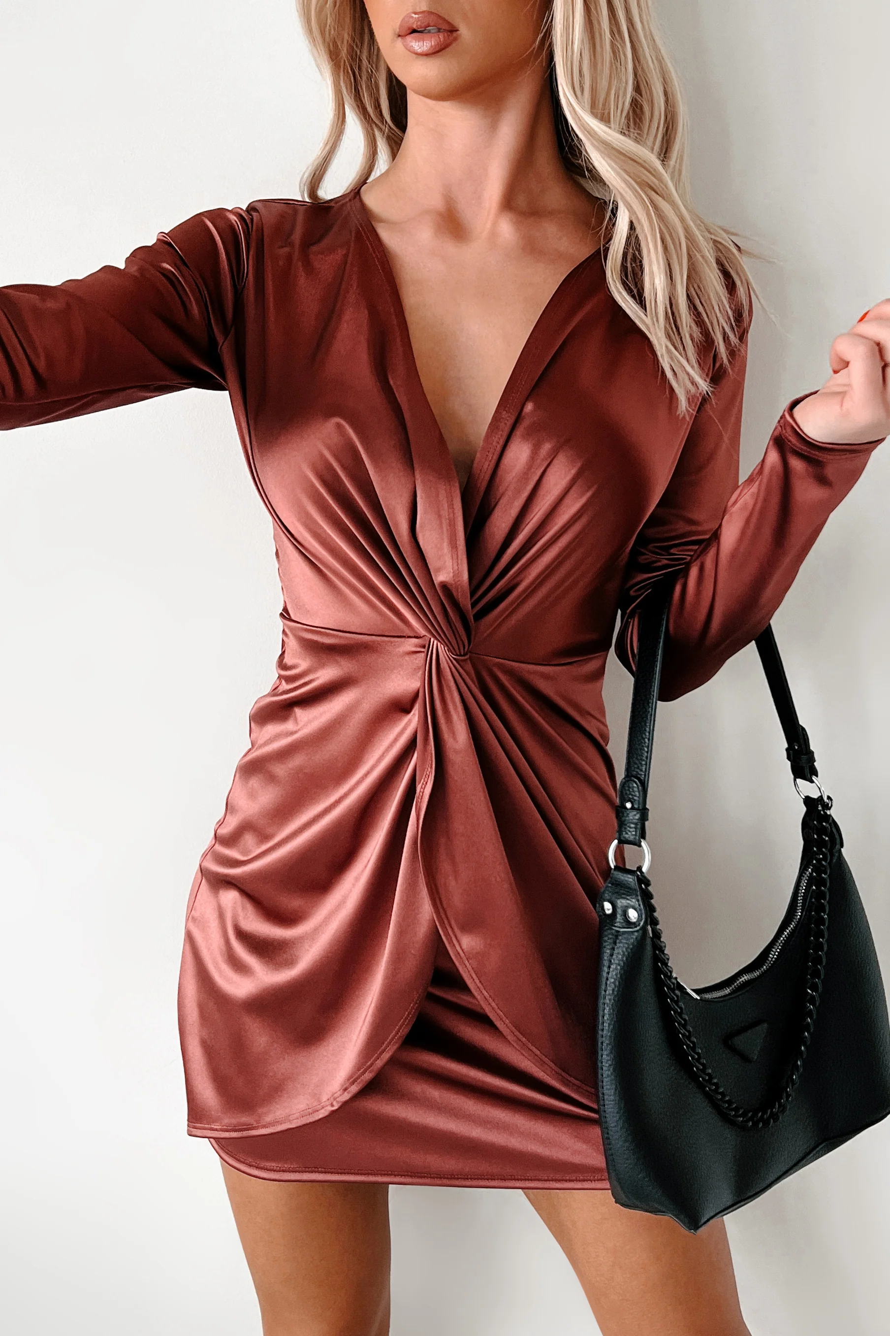 Complete Devotion Twist Knot Mini Dress (Marsala) - Image 6