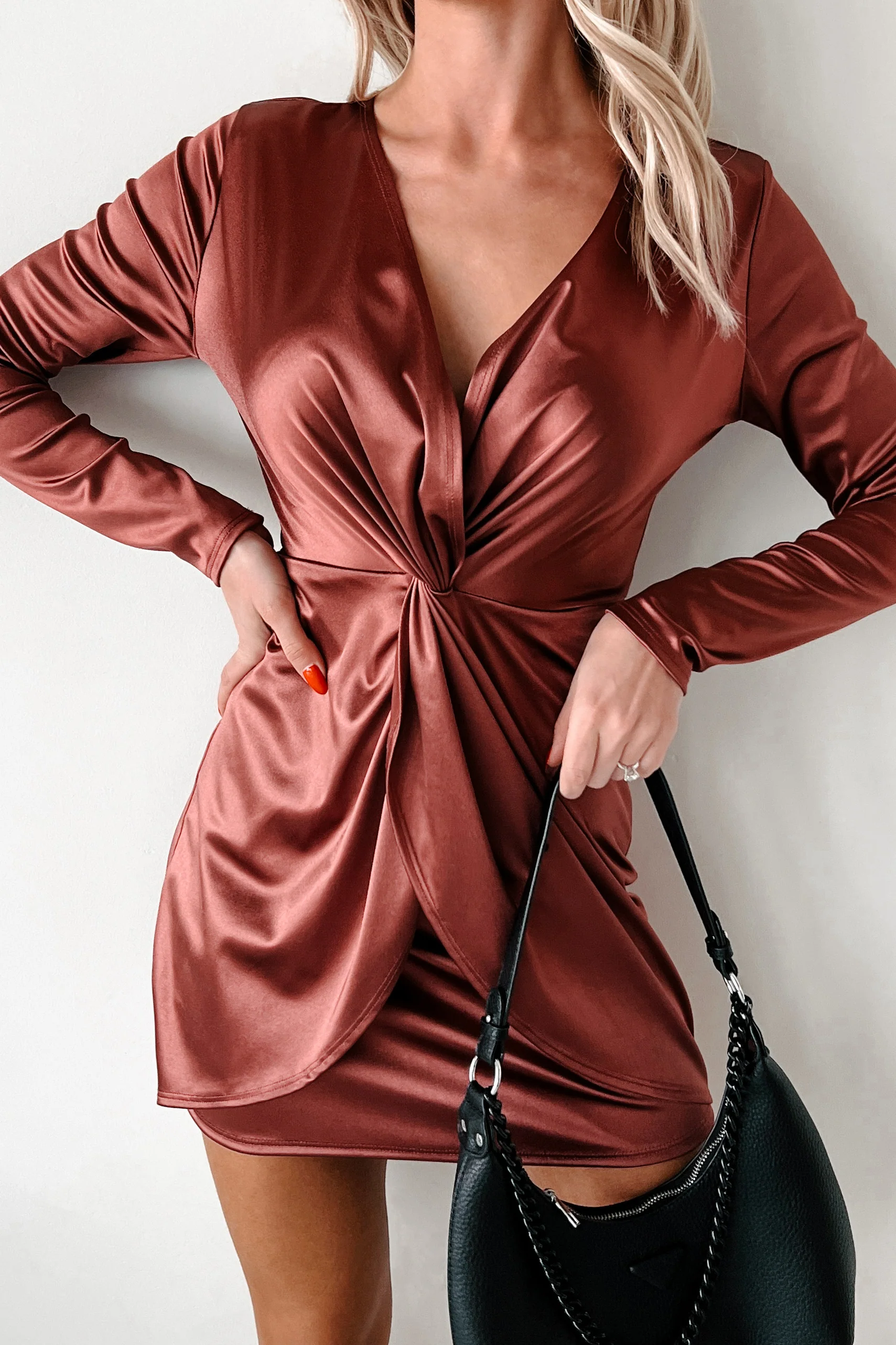 Complete Devotion Twist Knot Mini Dress (Marsala) - Image 8