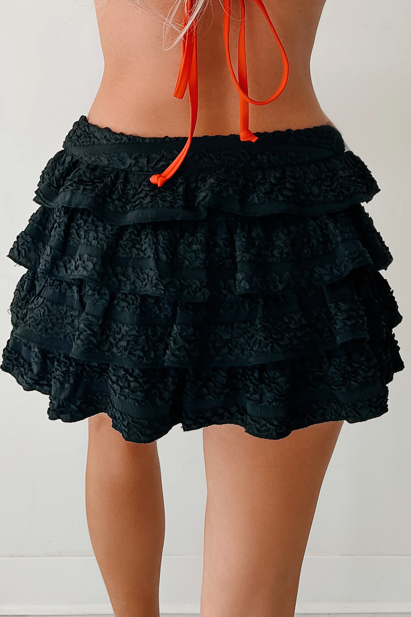 Confetti Hearts Textured Ruffle Mini Skirt (Black) - Image 5
