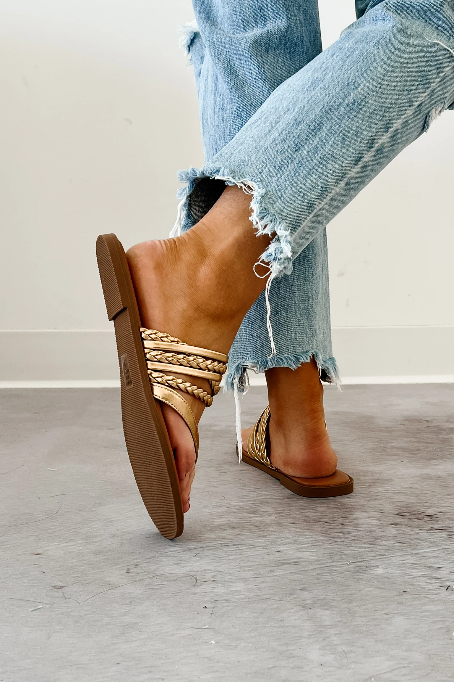 Confidence Overload Braided Thong Sandals (Gold) - Image 4