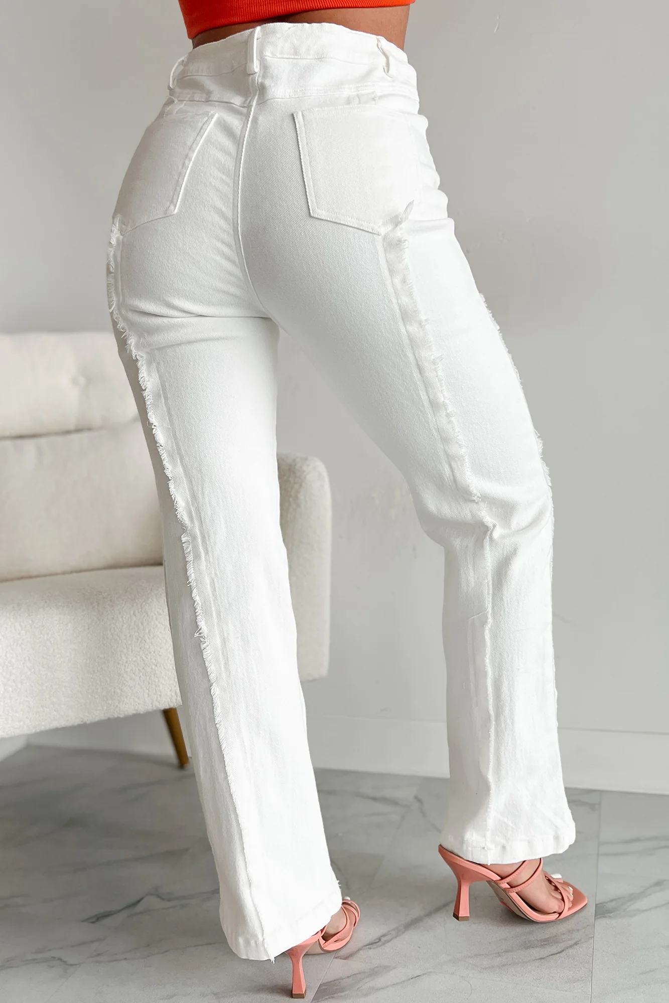 Controversial Views Frayed Flare Jeans (White) - Image 5