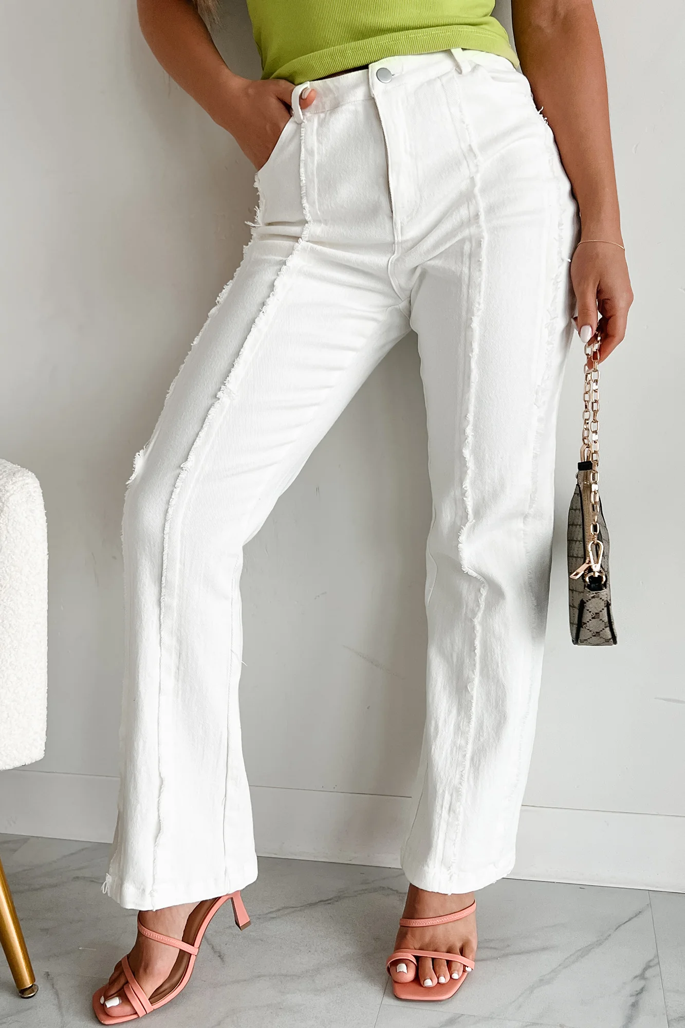 Controversial Views Frayed Flare Jeans (White) - Image 8