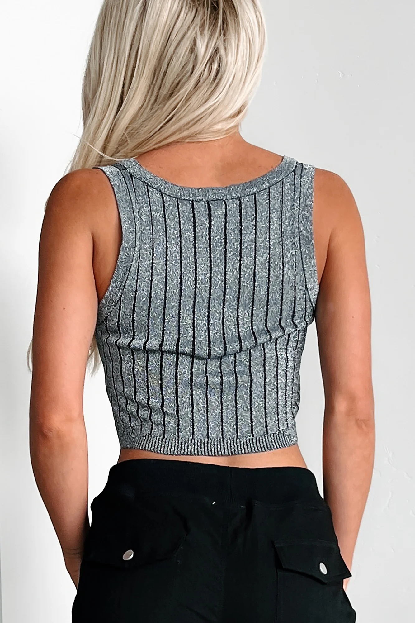 Conveniently Chic Ribbed Lurex Crop Tank (Silver) - Image 4