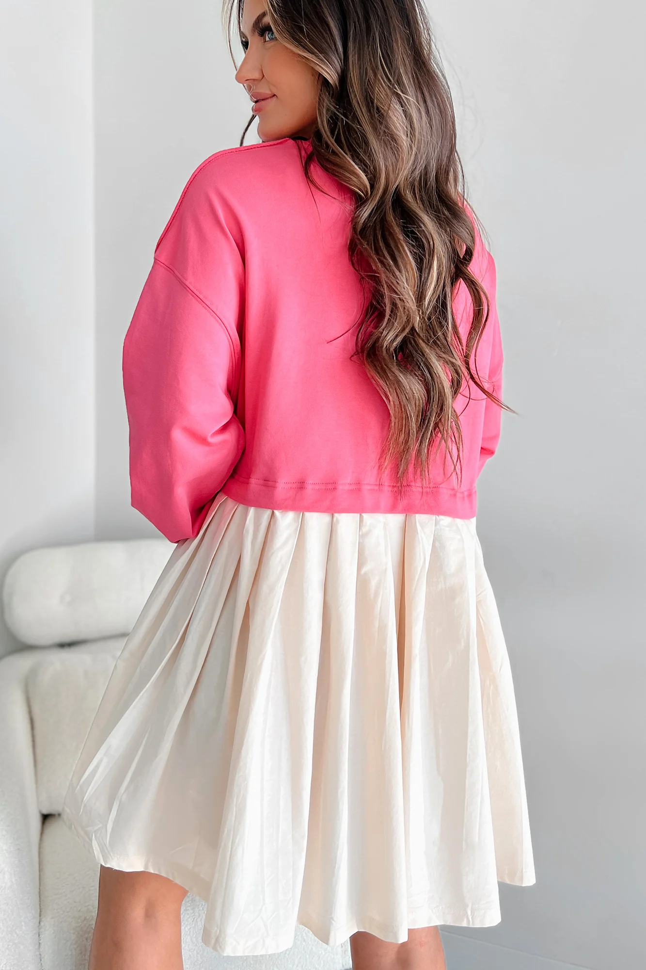 Convincing Act Two-Tone Mini Dress (Fuchsia) - Image 3