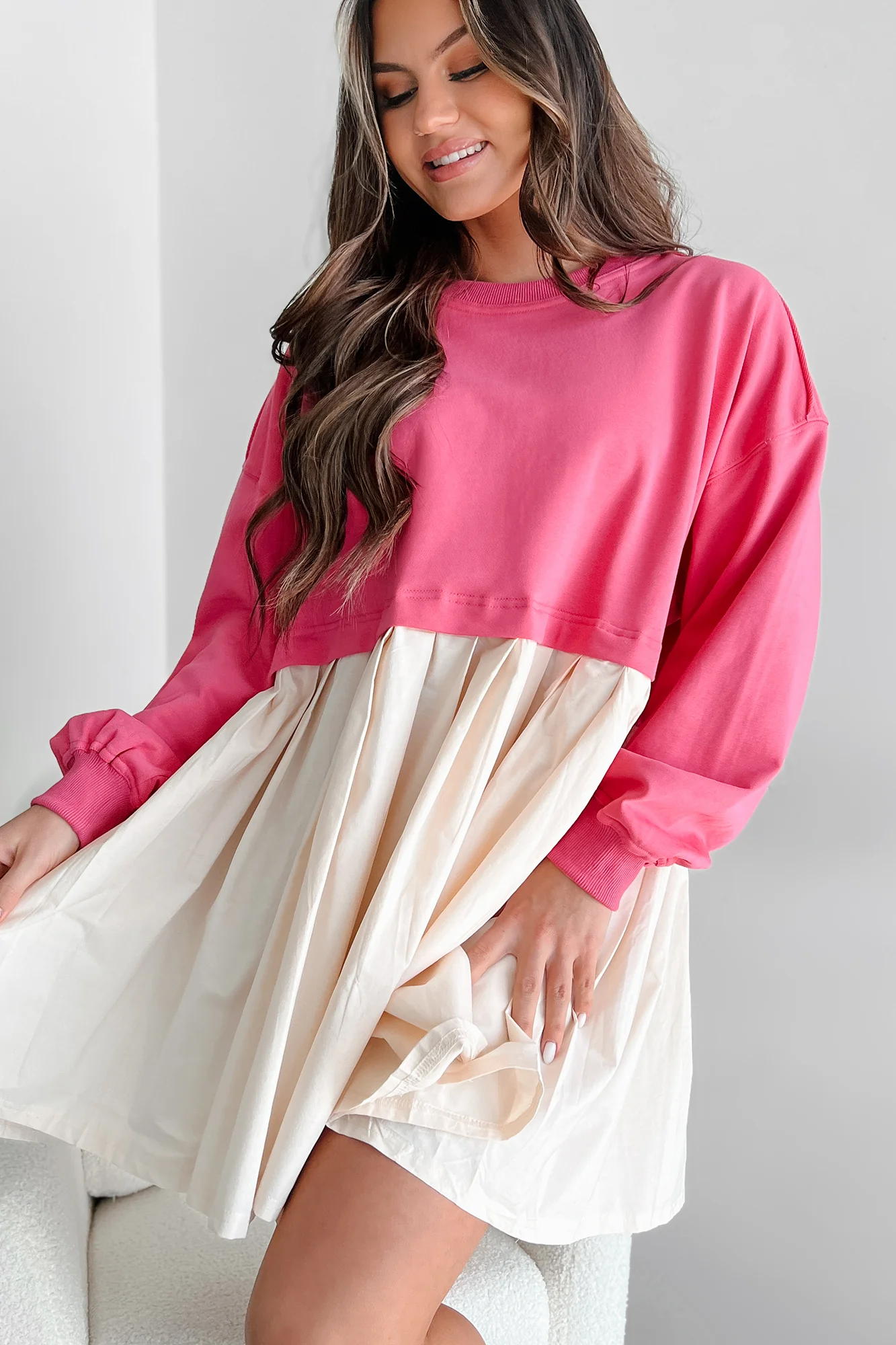 Convincing Act Two-Tone Mini Dress (Fuchsia) - Image 4