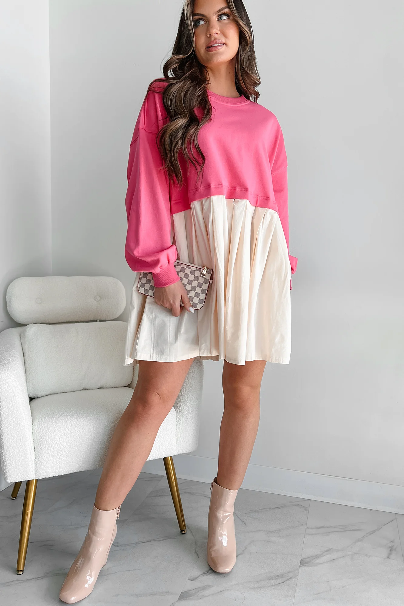 Convincing Act Two-Tone Mini Dress (Fuchsia) - Image 5