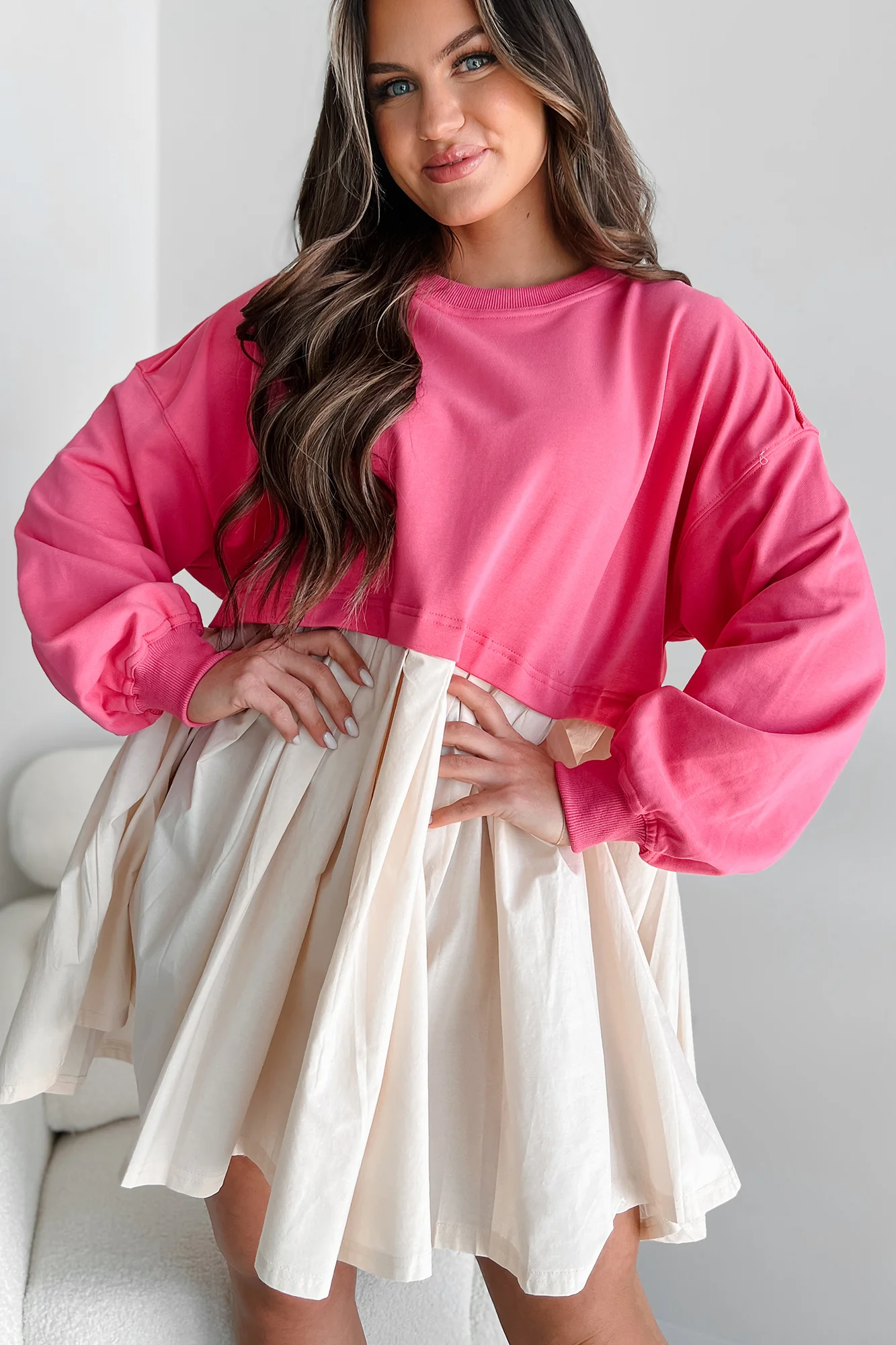 Convincing Act Two-Tone Mini Dress (Fuchsia) - Image 7