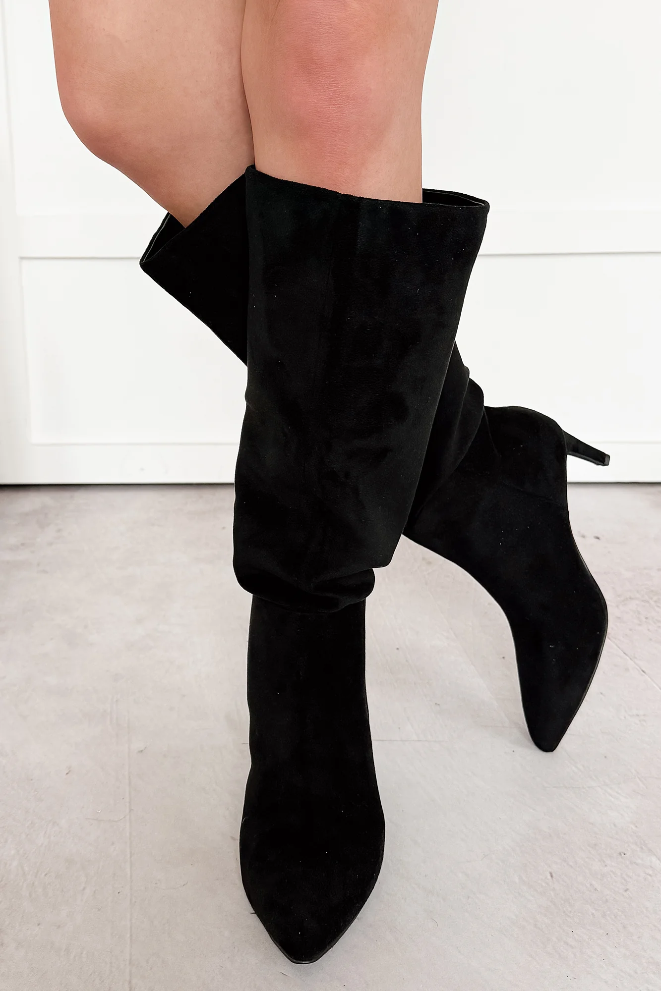 Corporate Chic Kitten Heel Faux Suede Boots (Black) - Image 2