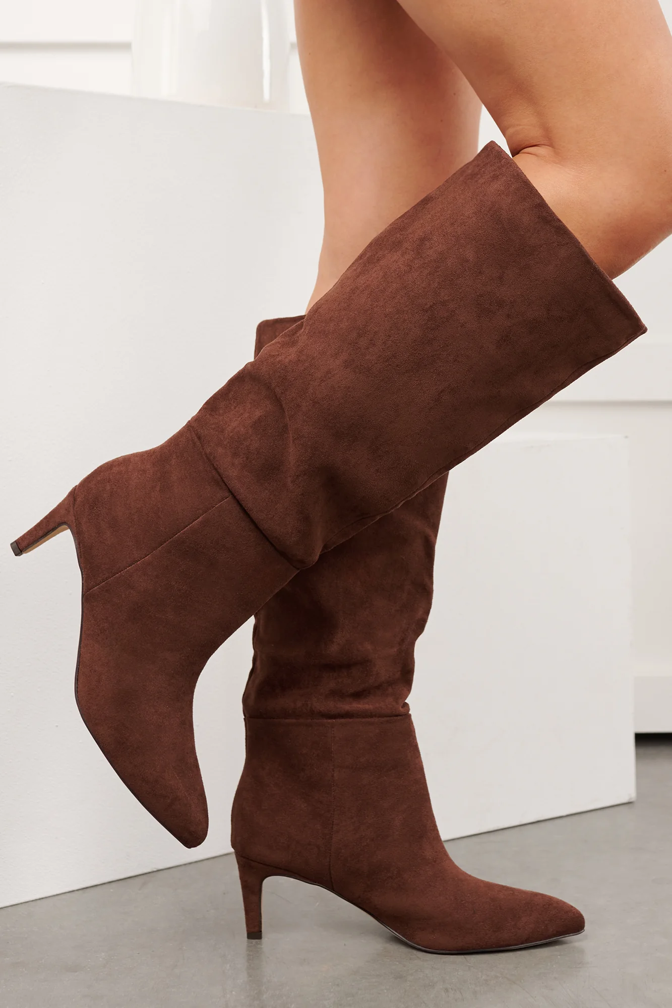 Corporate Chic Kitten Heel Faux Suede Boots (Brown) - Image 2