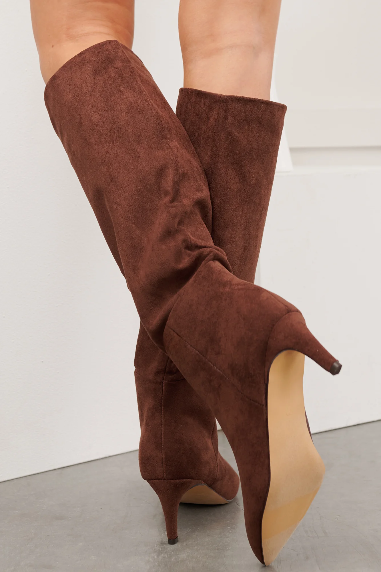 Corporate Chic Kitten Heel Faux Suede Boots (Brown) - Image 3