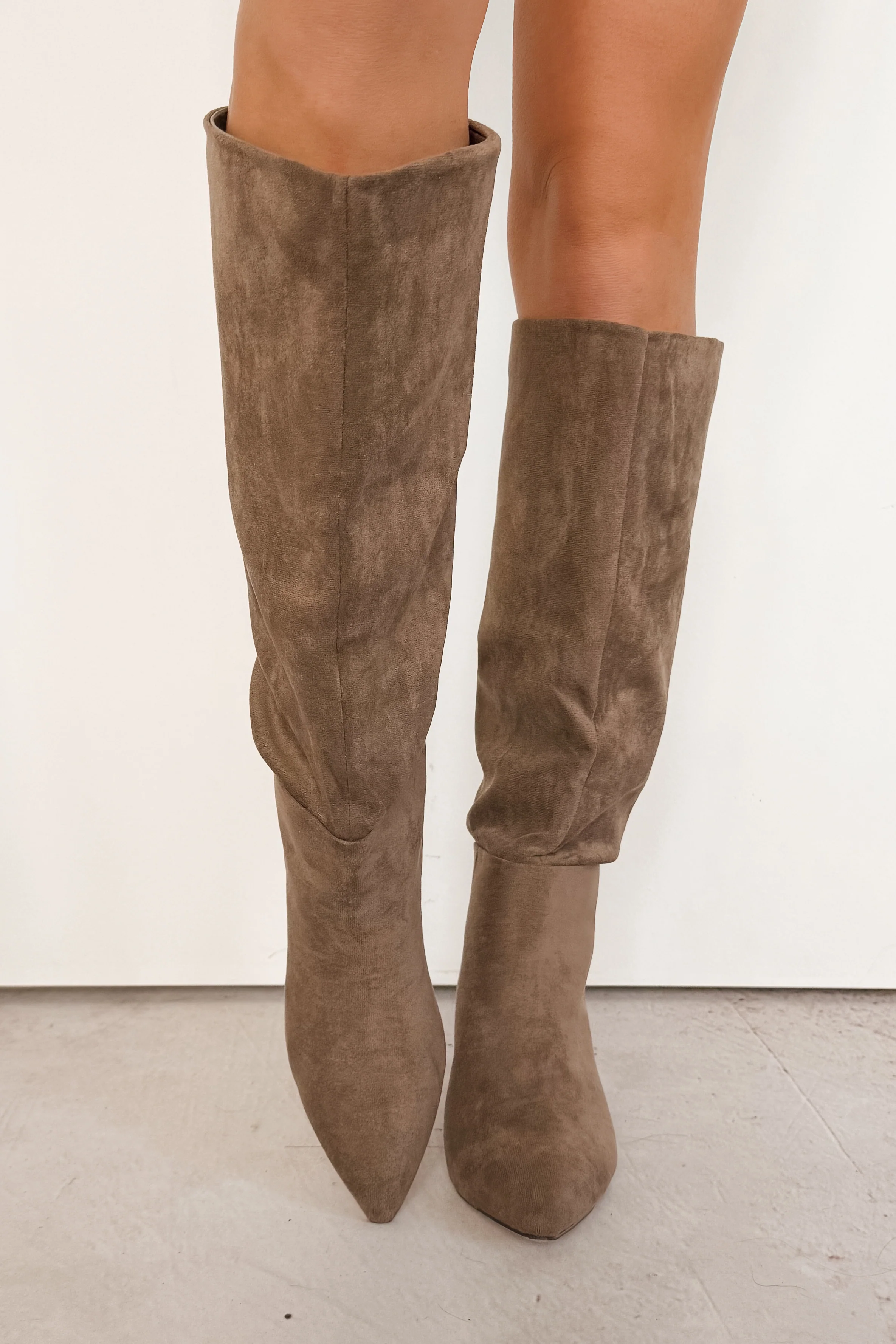 Corporate Chic Kitten Heel Faux Suede Boots (Taupe) - Image 3