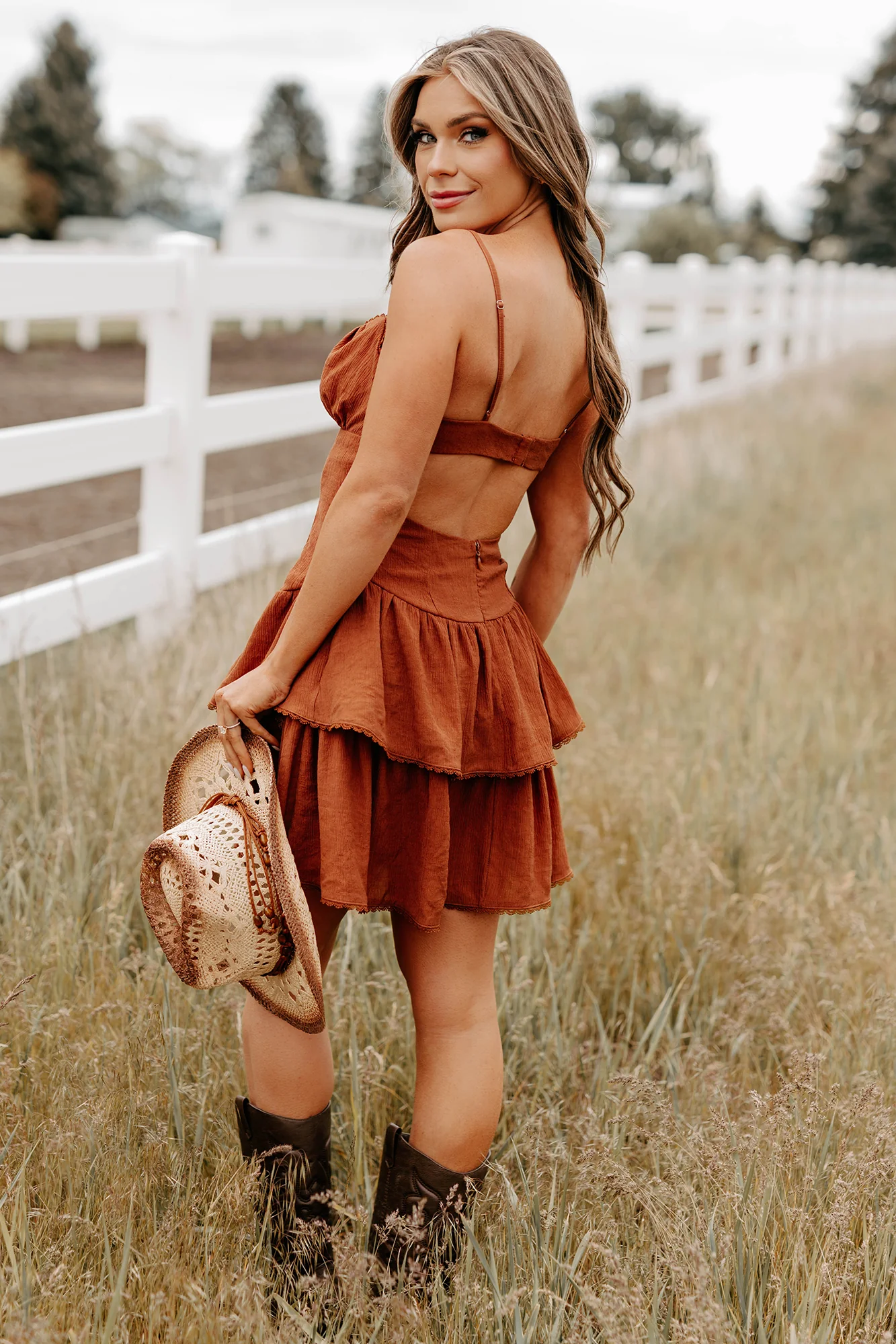 Cottage Cutie Ruffle Tier Mini Dress (Brown) - Image 2