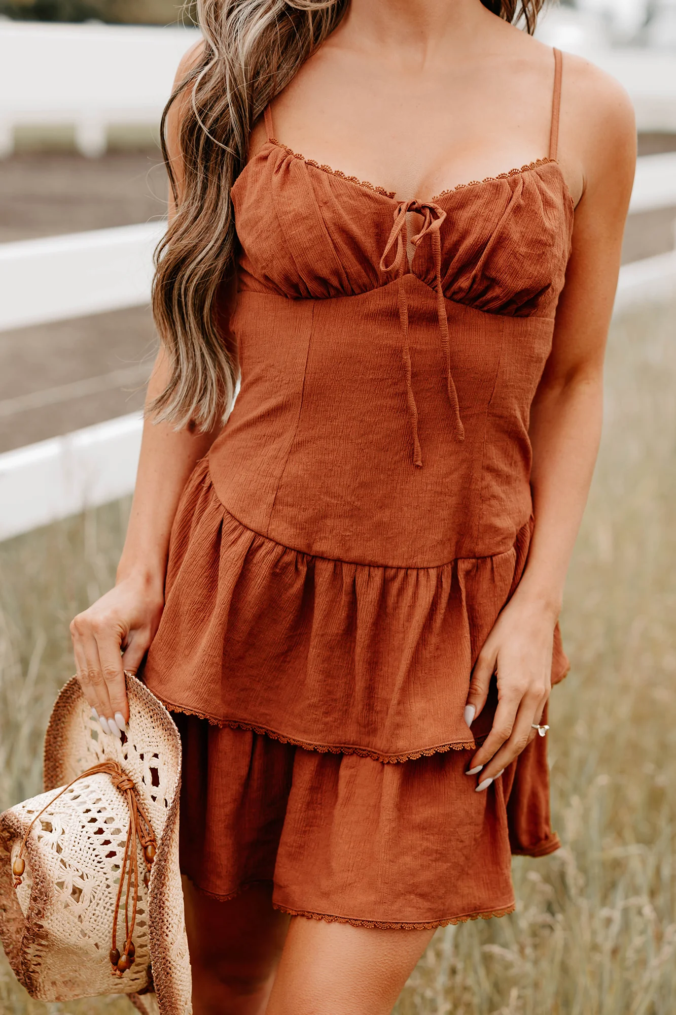 Cottage Cutie Ruffle Tier Mini Dress (Brown) - Image 3