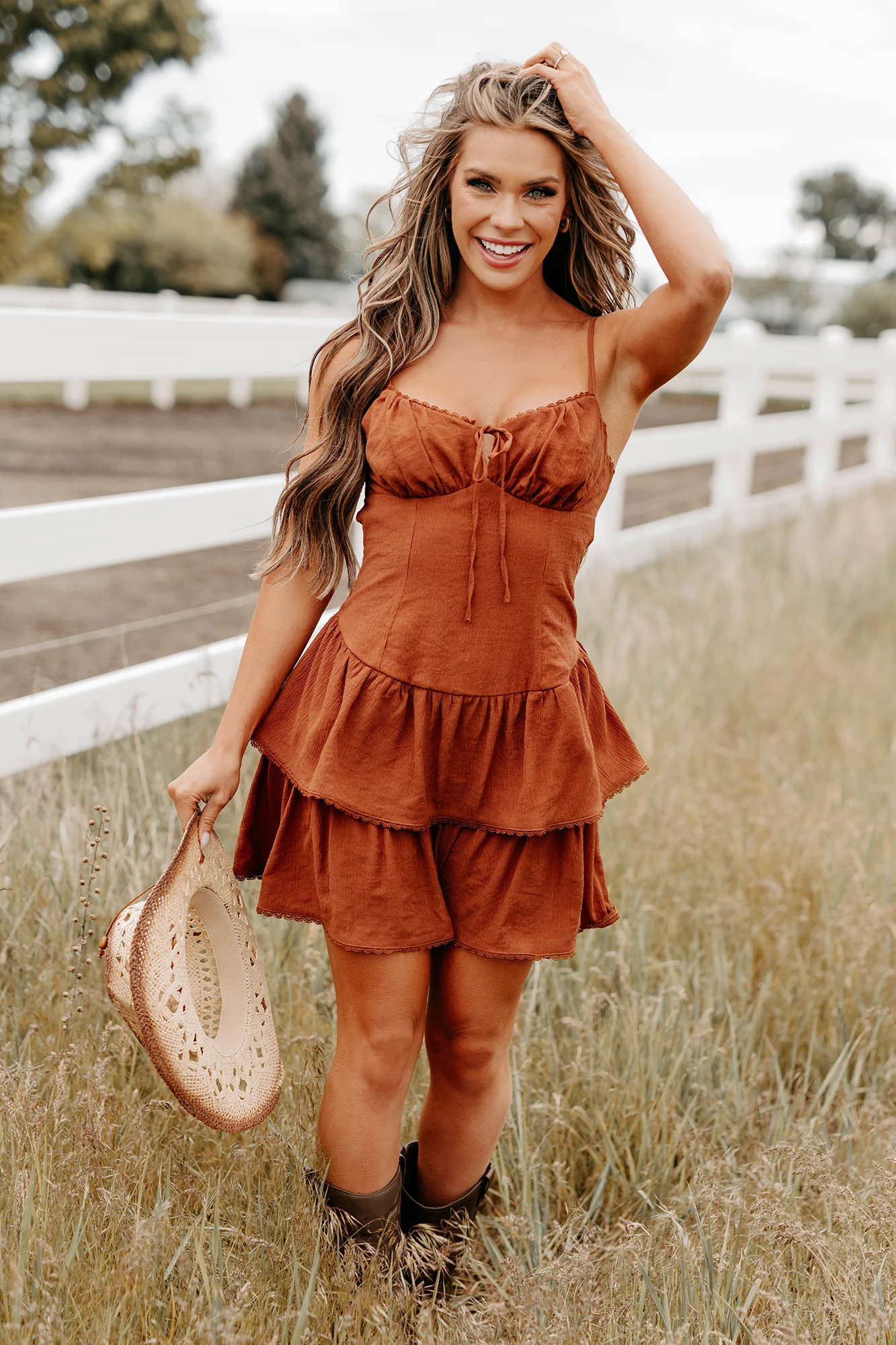 Cottage Cutie Ruffle Tier Mini Dress (Brown) - Image 7