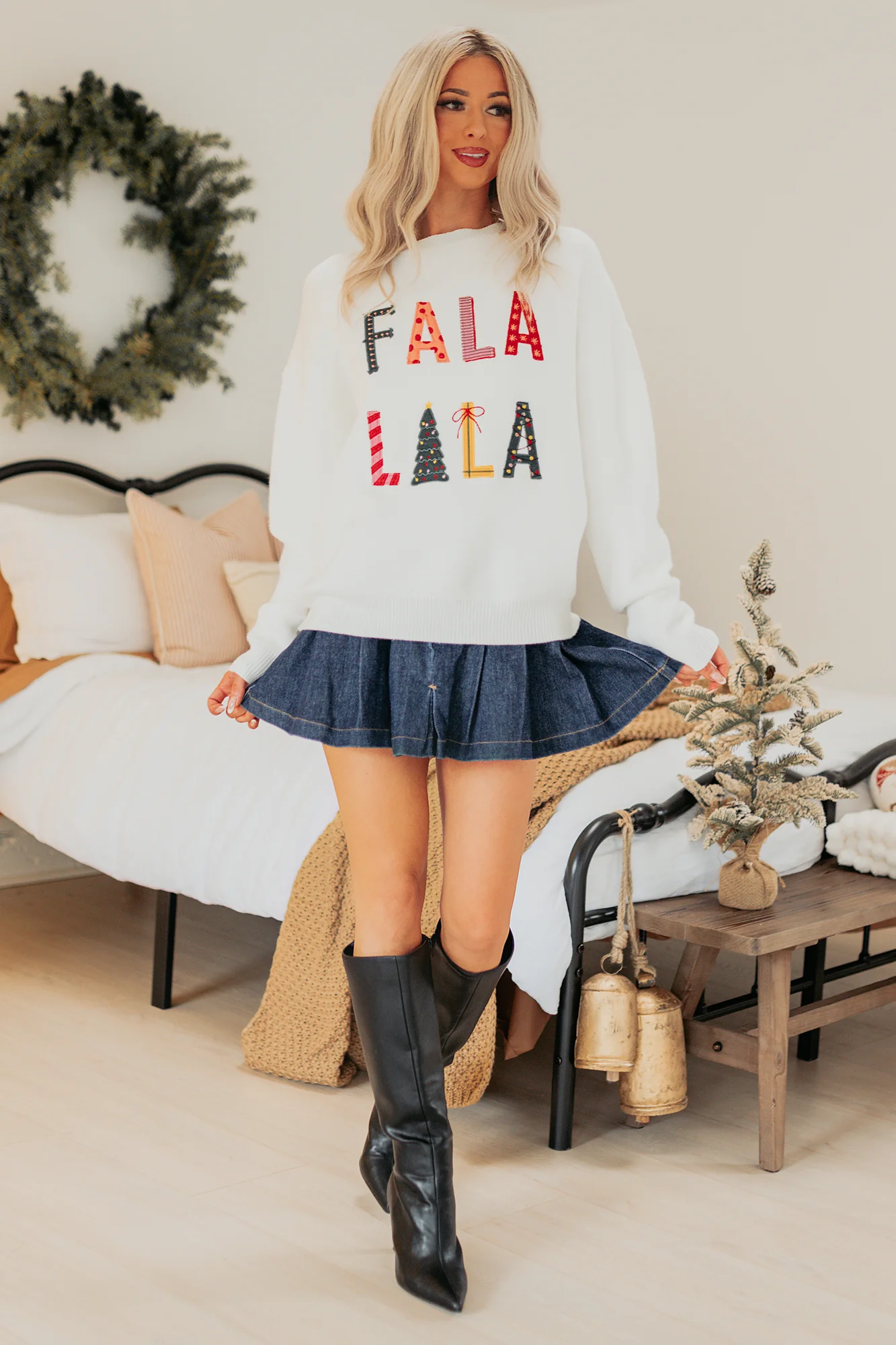 Could Be Us Pleated Glittery Denim Mini Skirt (Indigo) - Image 6