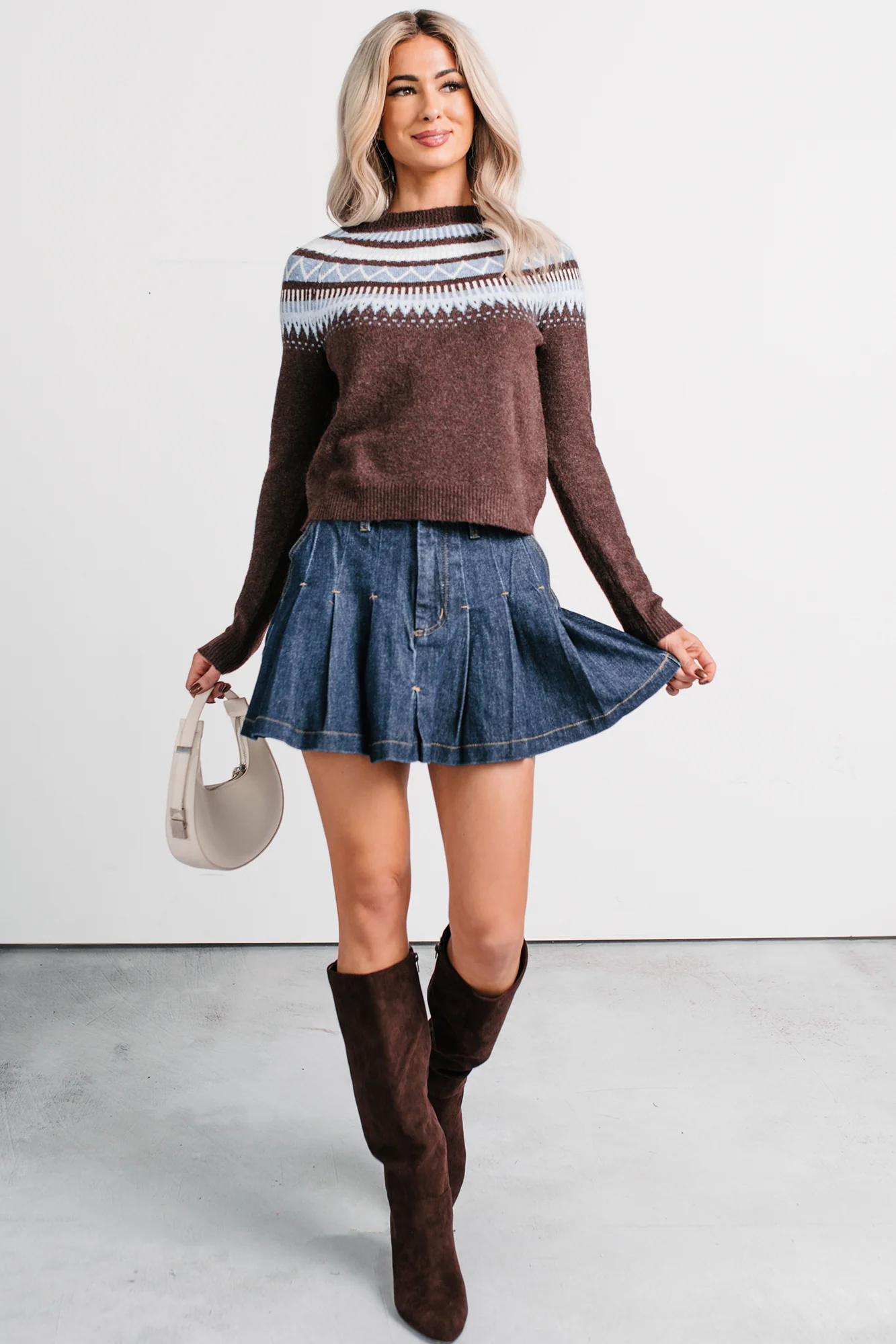 Could Be Us Pleated Glittery Denim Mini Skirt (Indigo) - Image 7