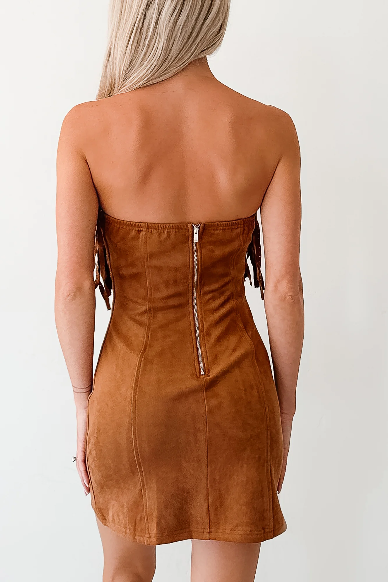 Country Dreams Suede Fringe Mini Dress (Brown) - Image 5
