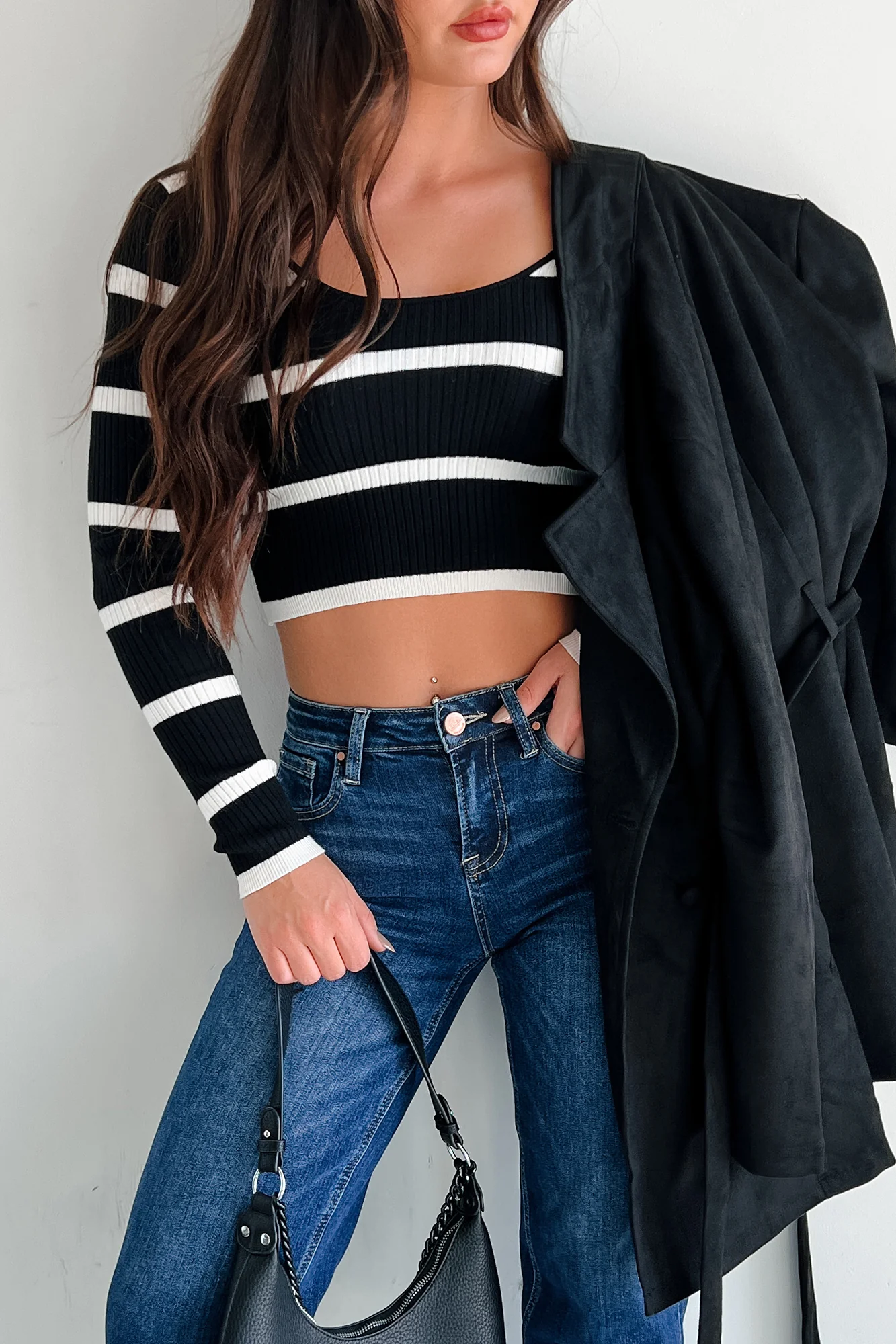Courage Over Comfort Striped Long Sleeve Top (Black) - Image 6