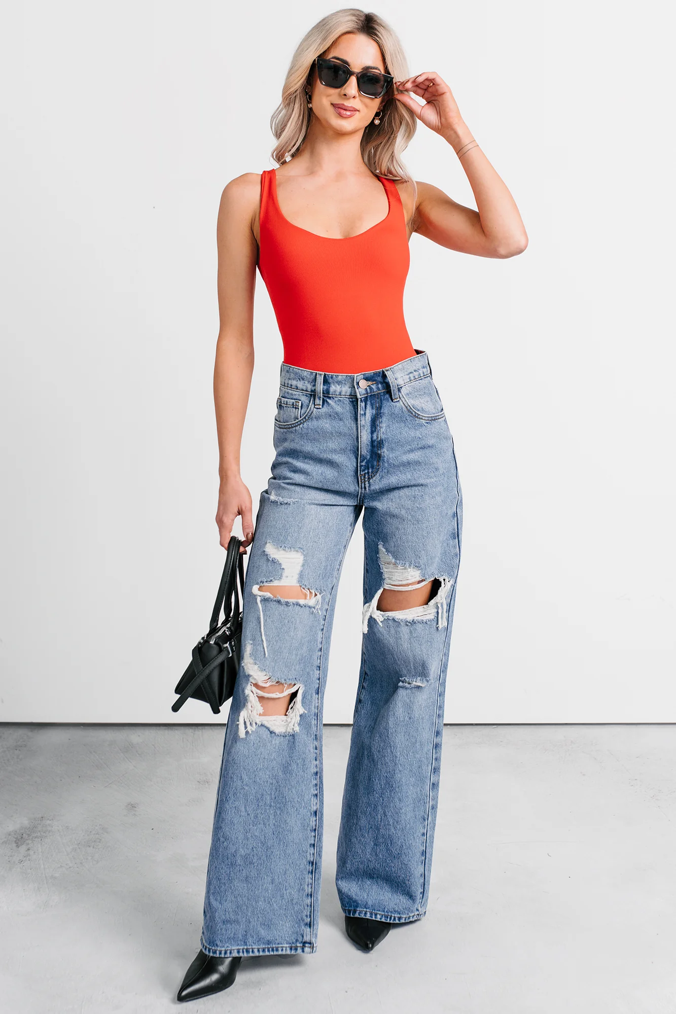 Couture Mood Scoop Neck Sleeveless Bodysuit (Tomato Red) - Image 6