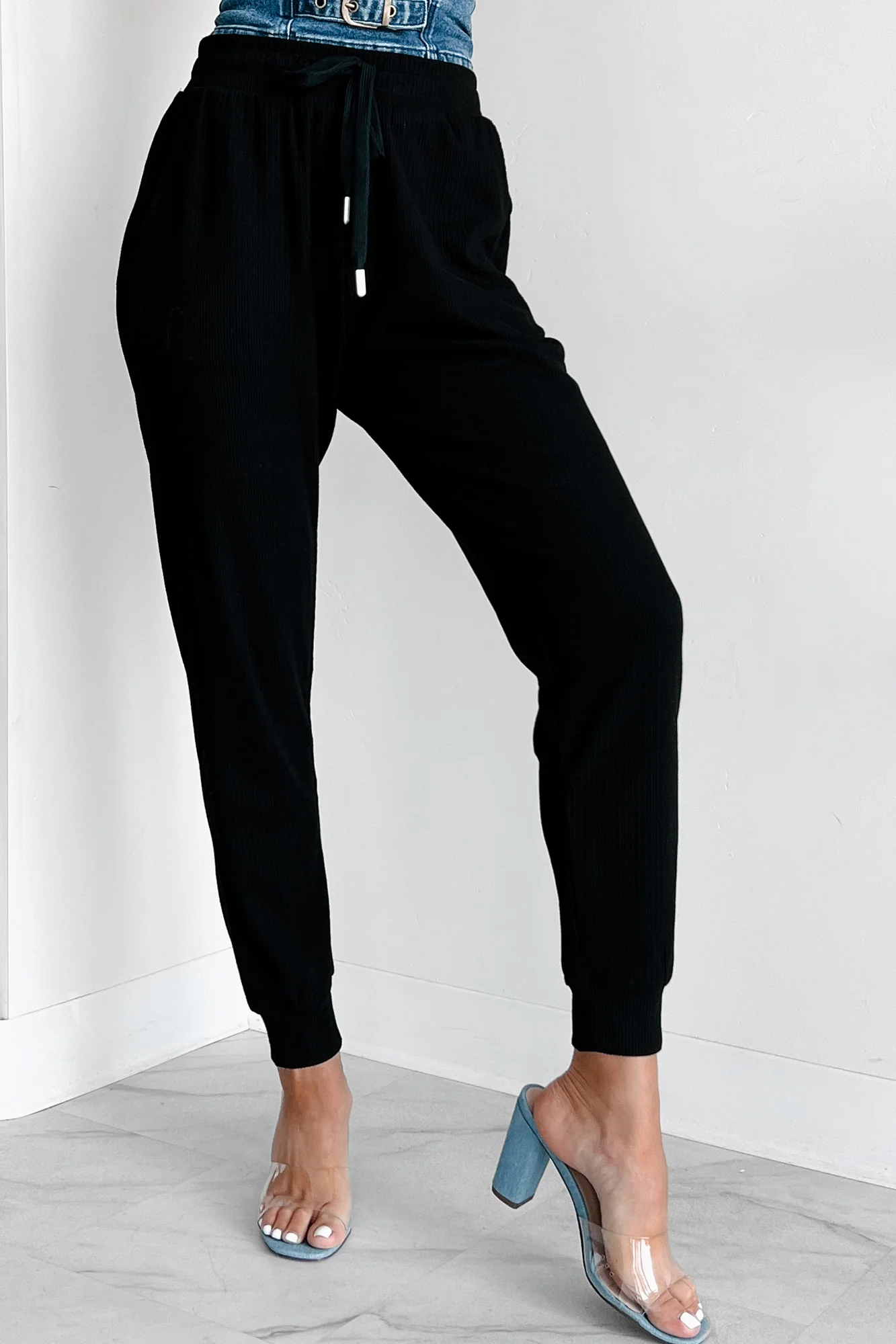 Coveted Comfort Ribbed Knit Joggers (Black) - Image 2