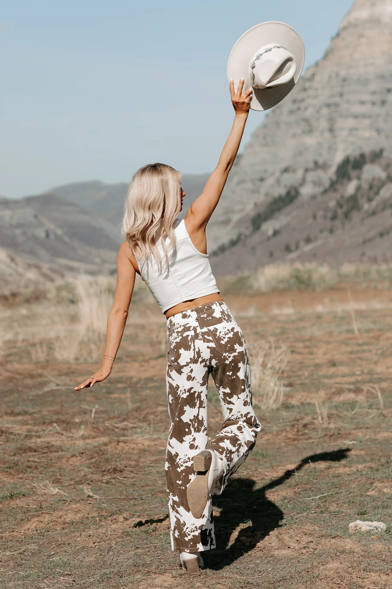 Cowboy Up Cow Print Pants (White/Brown) - Image 10