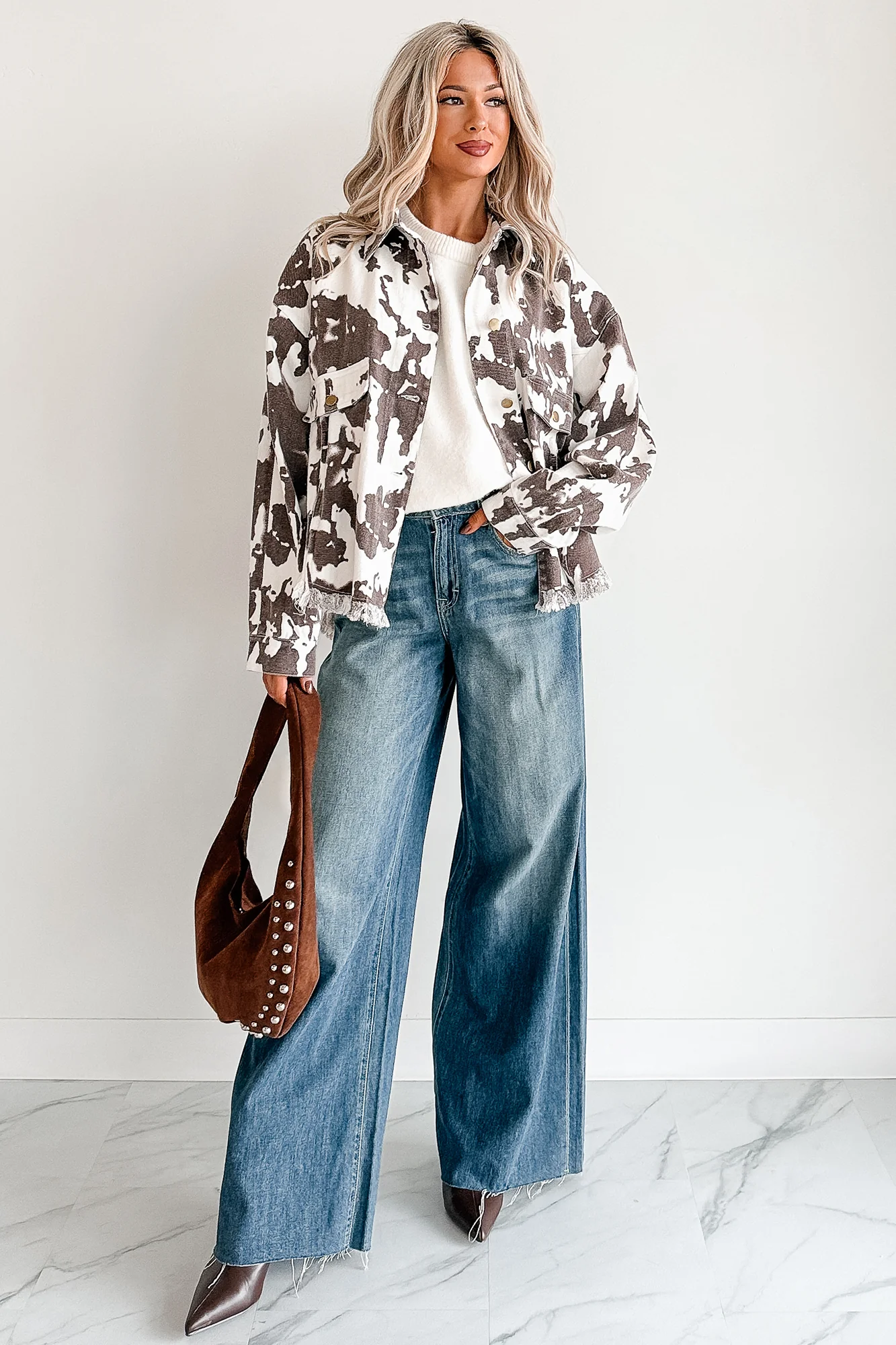 Cowgirl Spirit Oversized Raw Hem Shacket (Taupe Cow) - Image 10