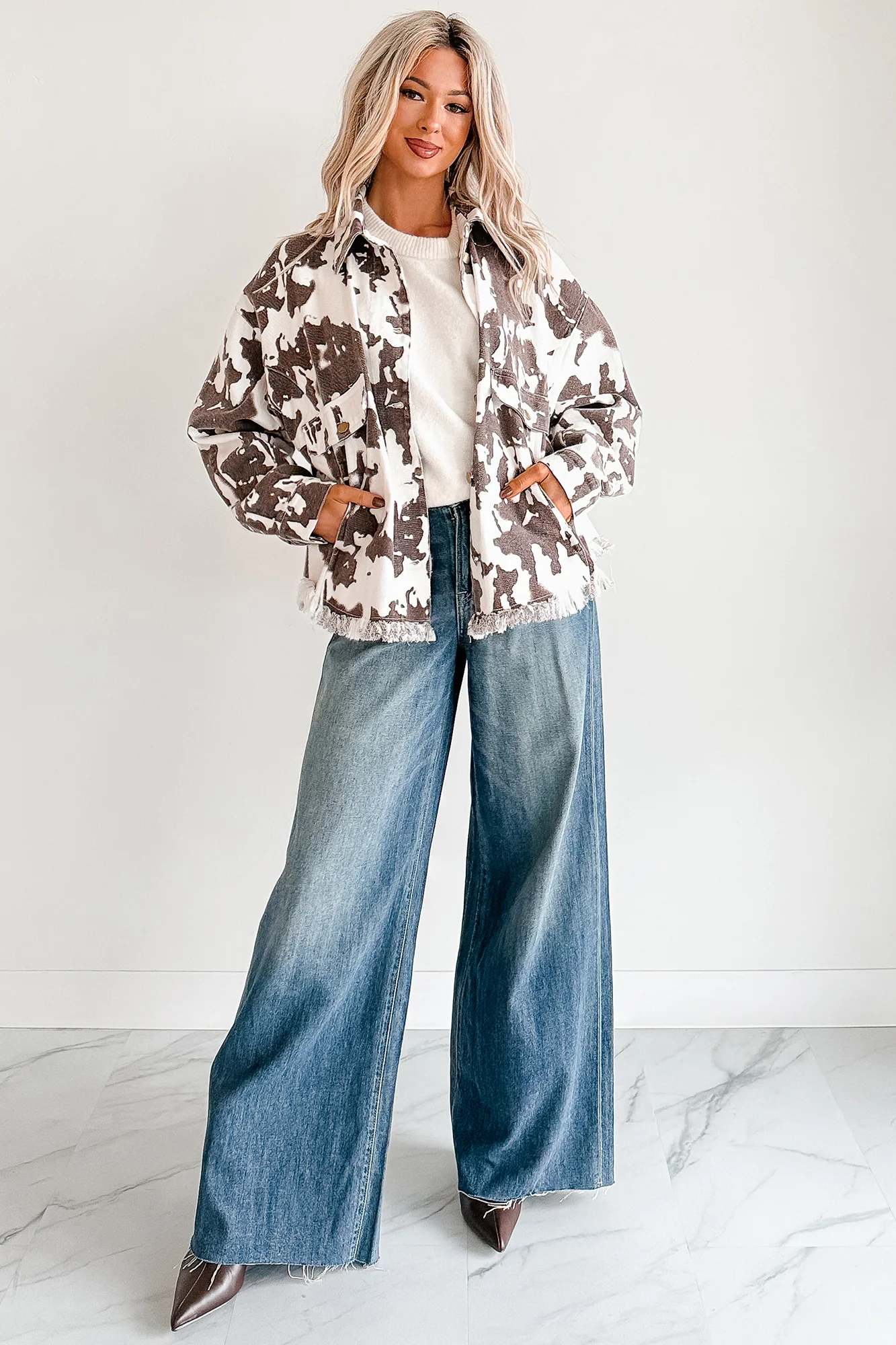 Cowgirl Spirit Oversized Raw Hem Shacket (Taupe Cow) - Image 4