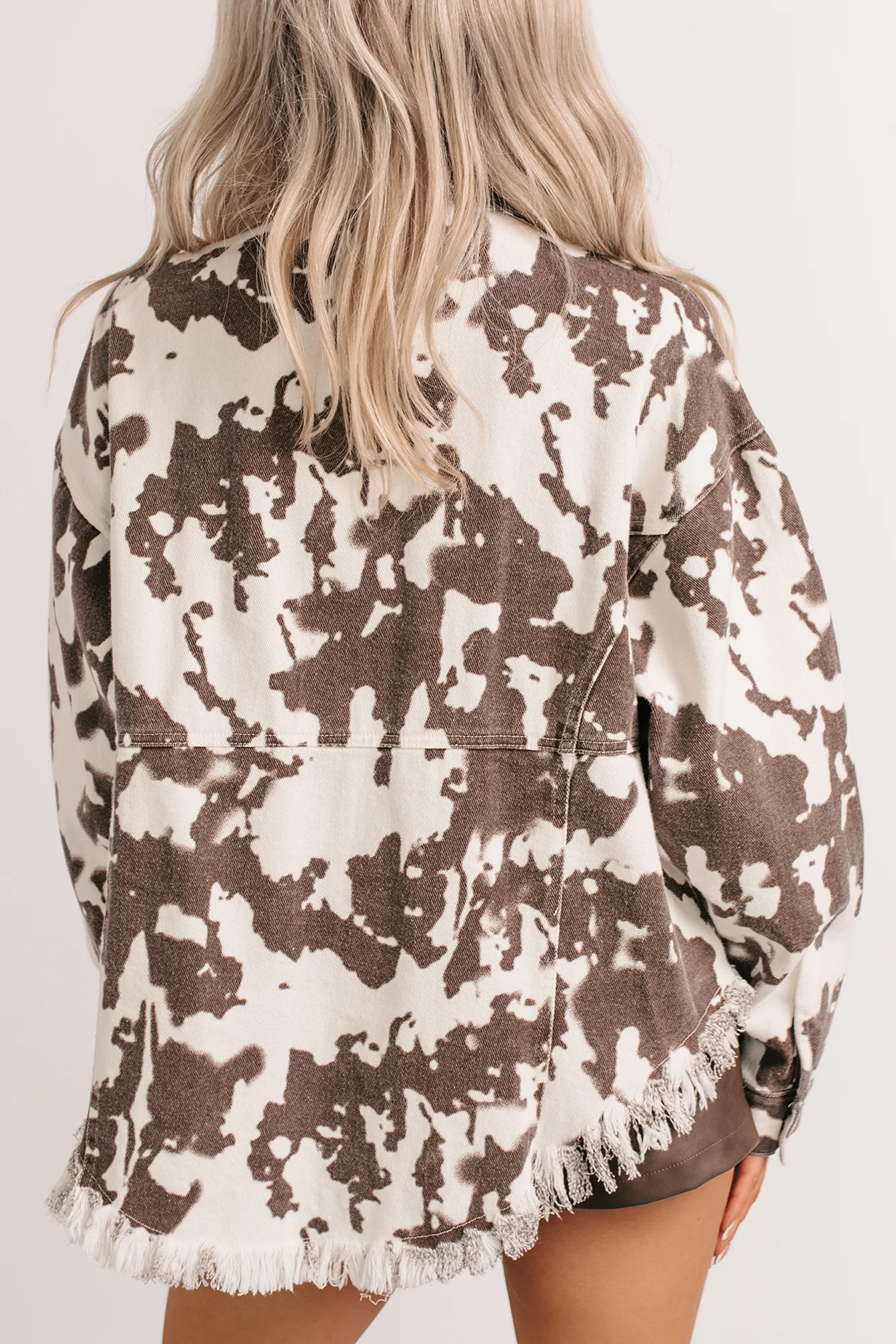 Cowgirl Spirit Oversized Raw Hem Shacket (Taupe Cow) - Image 7