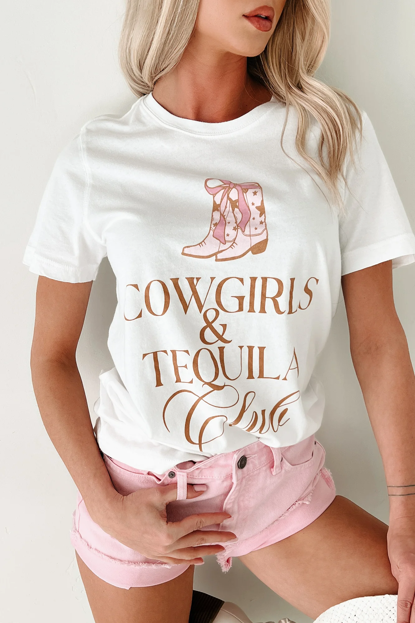 "Cowgirls & Tequila Club" Graphic T-Shirt (Ivory) - Image 4