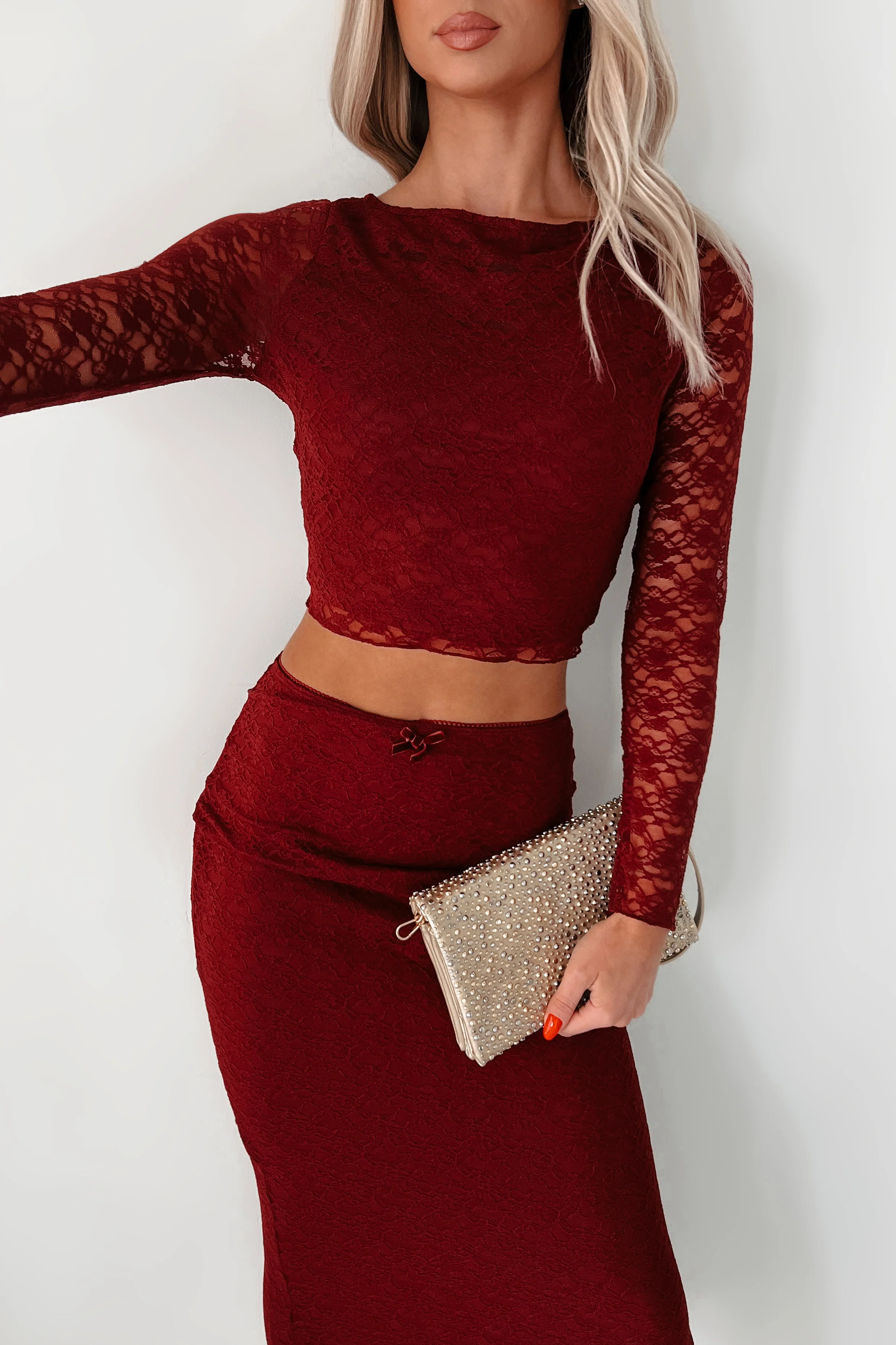 Coy Cutie Lace Two-Piece Set (Burgundy) - Image 10