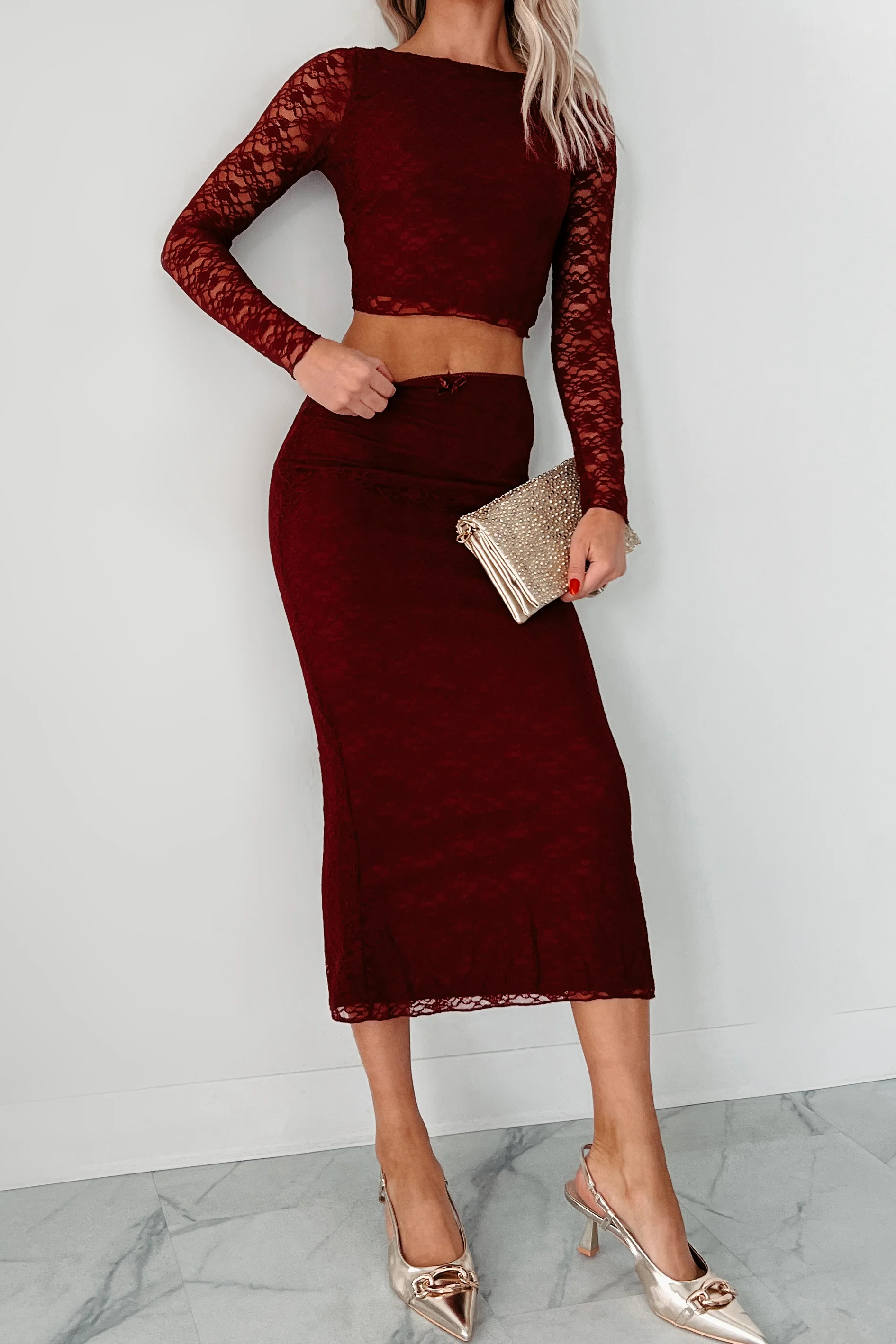 Coy Cutie Lace Two-Piece Set (Burgundy) - Image 4