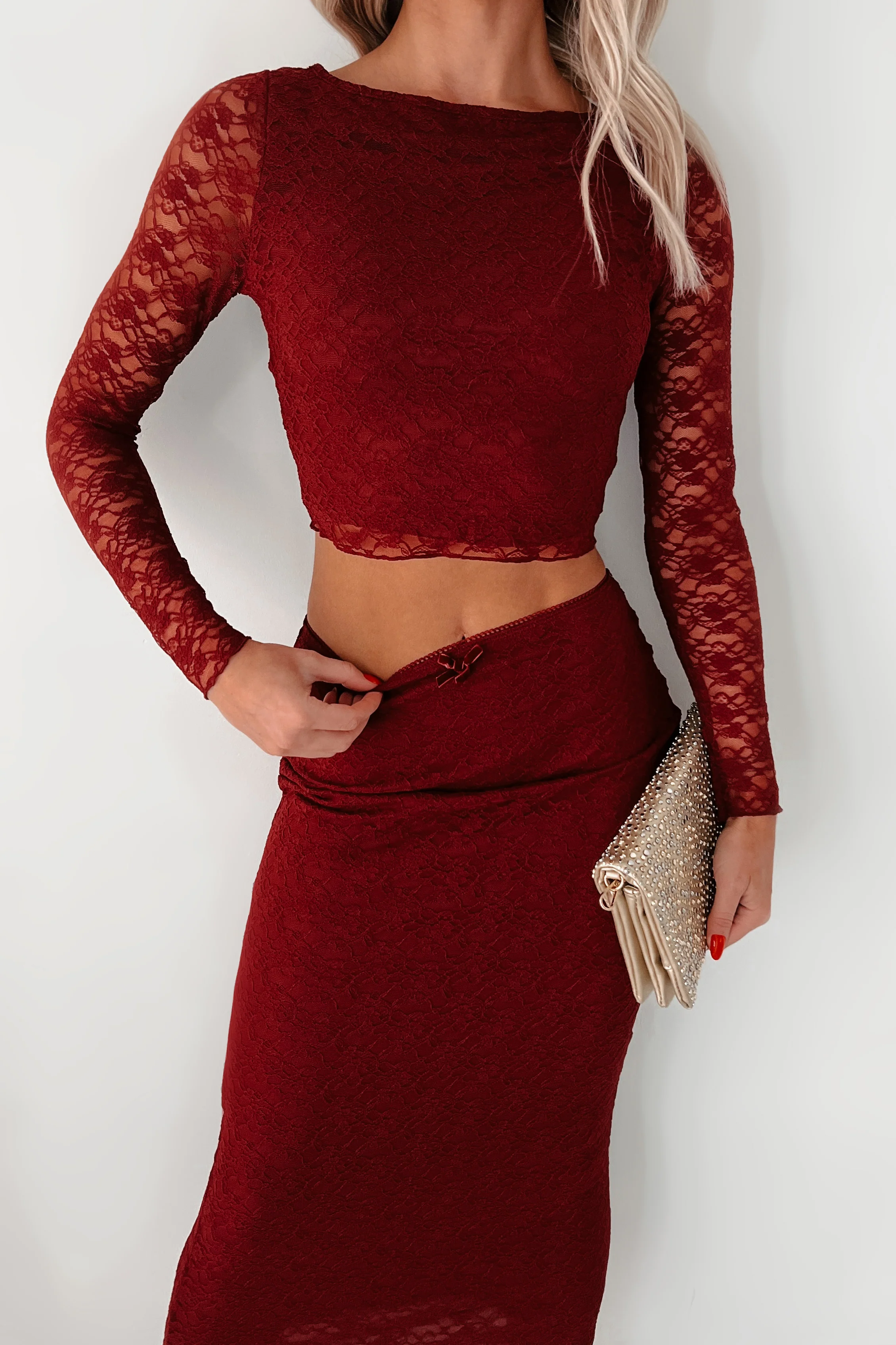 Coy Cutie Lace Two-Piece Set (Burgundy) - Image 5