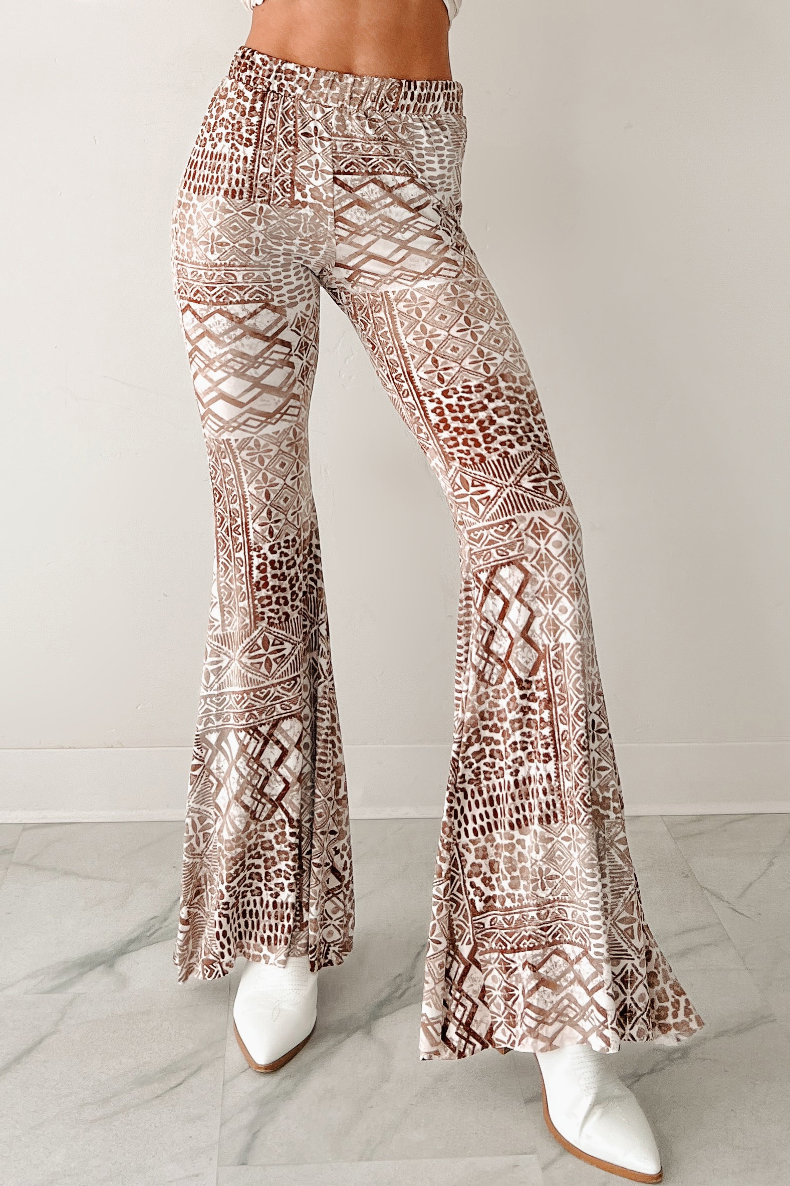 Cozy Bliss High Rise Flare Geometric Pants (Taupe) - Image 3