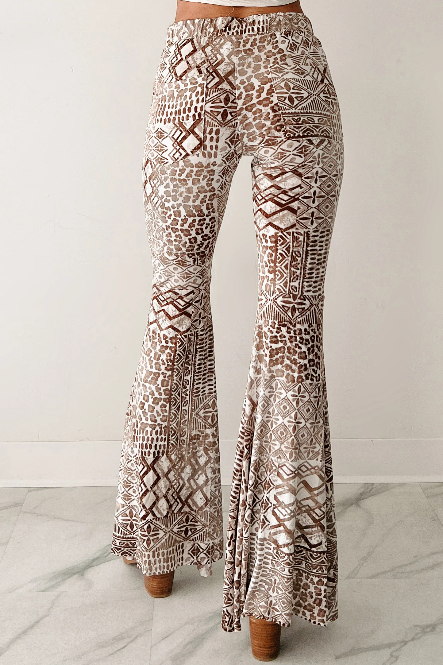 Cozy Bliss High Rise Flare Geometric Pants (Taupe) - Image 4