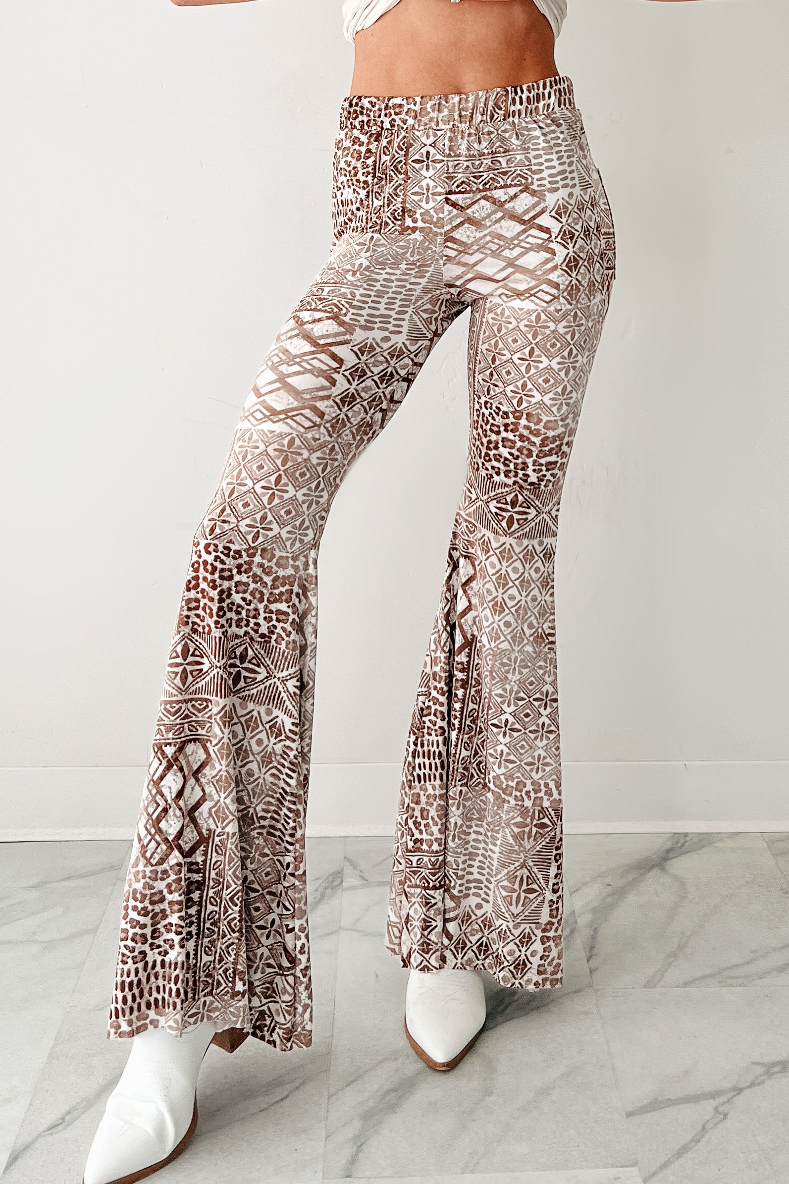 Cozy Bliss High Rise Flare Geometric Pants (Taupe) - Image 6