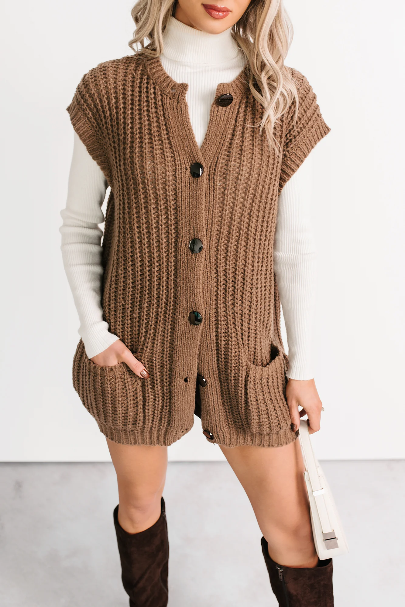 Cozy Carry Short Sleeve Cardigan (Brown) - Image 2