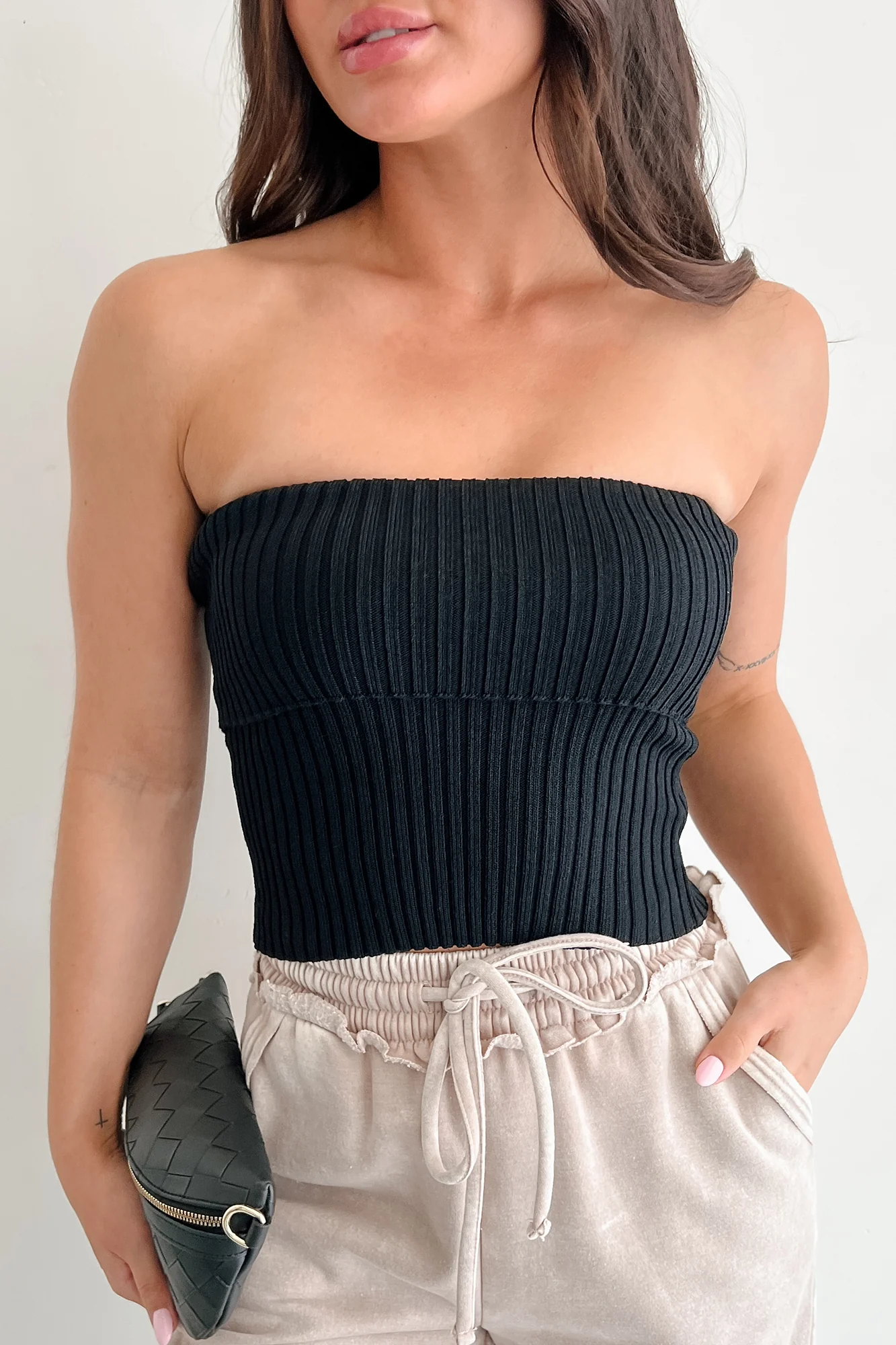 Cozy Corner Ribbed Strapless Fold Over Top (Black) - Image 10